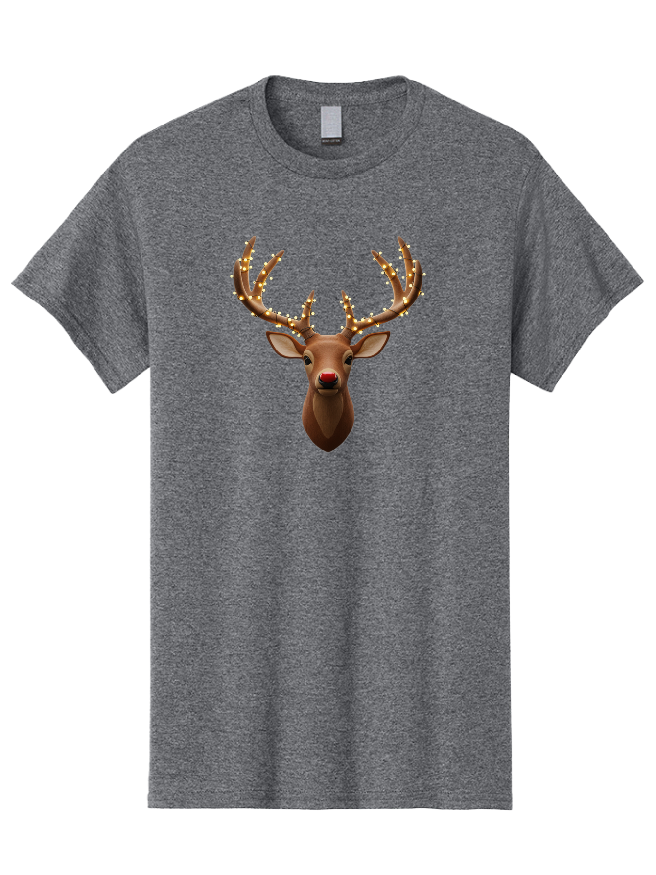 Reindeer-With-Lights Men'S Graphic Tee, 100% Cotton, Comfortable Casual Summer Wear, Machine Washable, Reindeer With Festive Lights, Christmas Decorations, Holiday Symbolism, Rudolph The Red-Nosed Reindeer, Winter Wonderland, Merry Christmas, Bac369 9