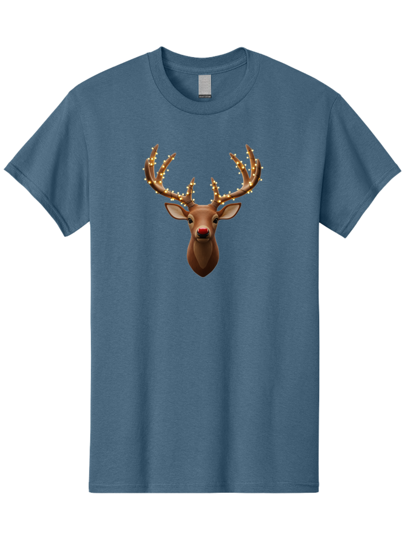Reindeer-With-Lights Men'S Graphic Tee, 100% Cotton, Comfortable Casual Summer Wear, Machine Washable, Reindeer With Festive Lights, Christmas Decorations, Holiday Symbolism, Rudolph The Red-Nosed Reindeer, Winter Wonderland, Merry Christmas, Bac369 13