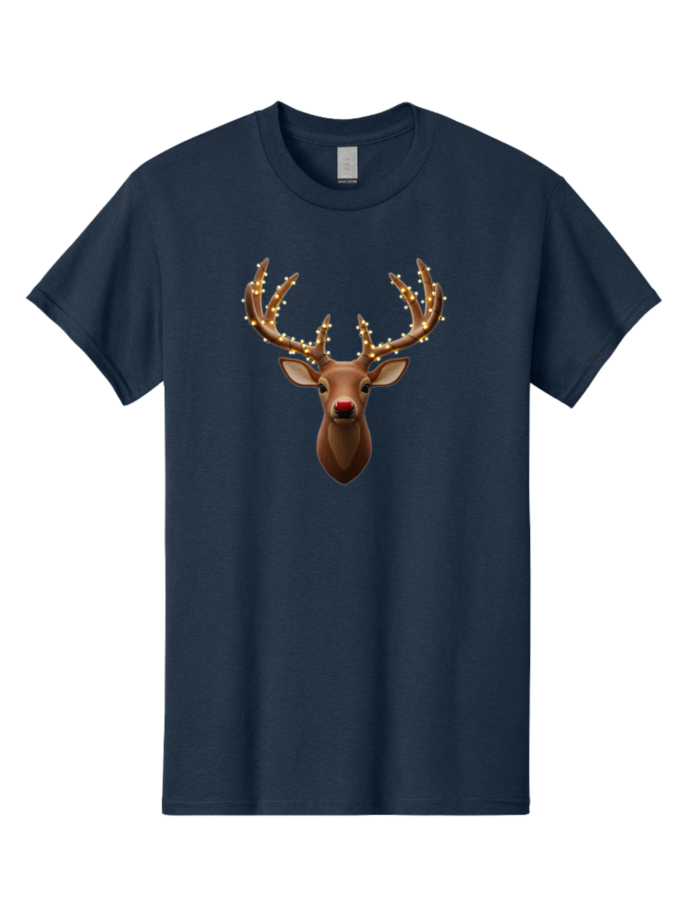 Reindeer-With-Lights Men'S Graphic Tee, 100% Cotton, Comfortable Casual Summer Wear, Machine Washable, Reindeer With Festive Lights, Christmas Decorations, Holiday Symbolism, Rudolph The Red-Nosed Reindeer, Winter Wonderland, Merry Christmas, Bac369 8
