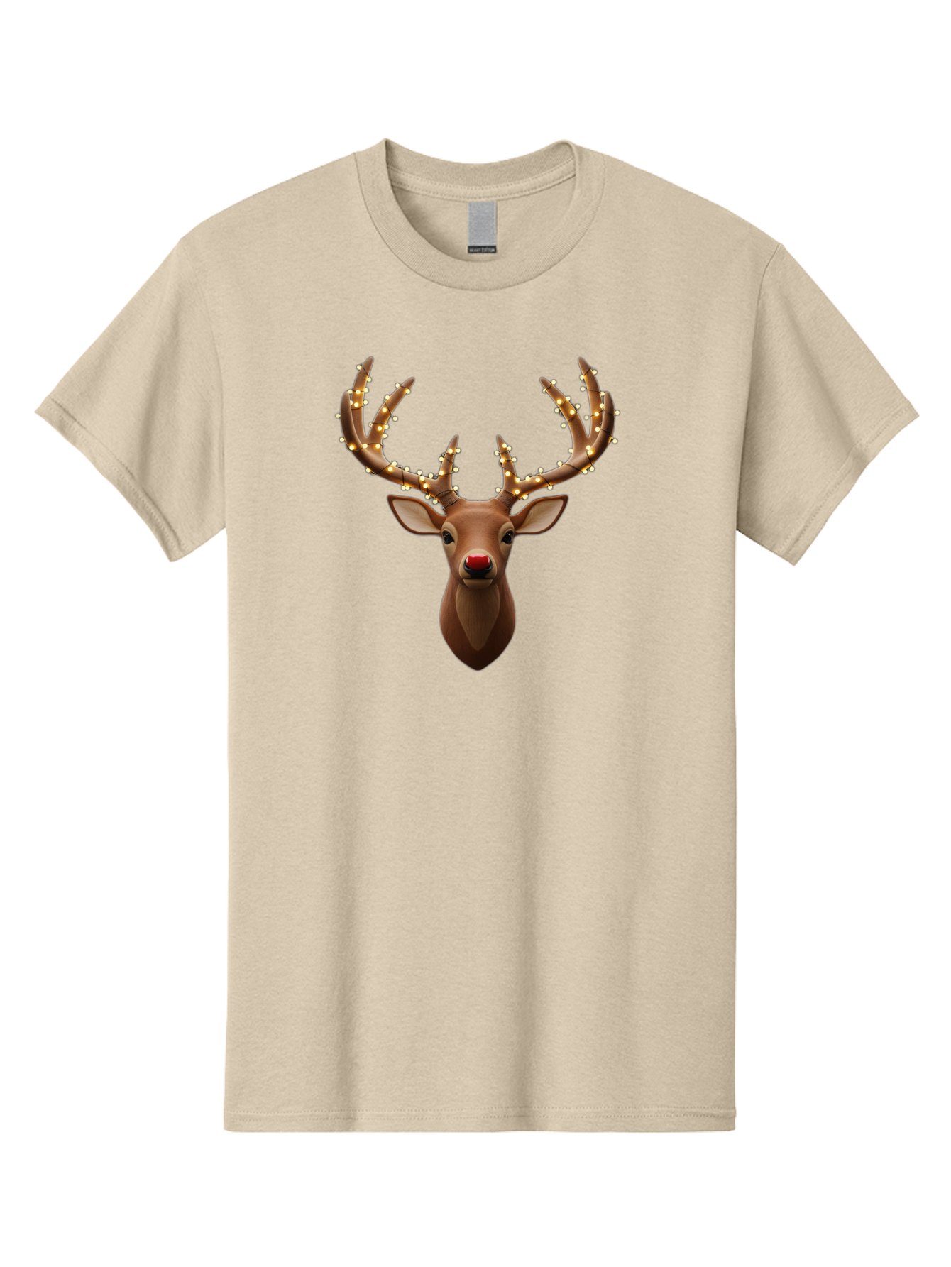 Reindeer-With-Lights Men'S Graphic Tee, 100% Cotton, Comfortable Casual Summer Wear, Machine Washable, Reindeer With Festive Lights, Christmas Decorations, Holiday Symbolism, Rudolph The Red-Nosed Reindeer, Winter Wonderland, Merry Christmas, Bac369 4