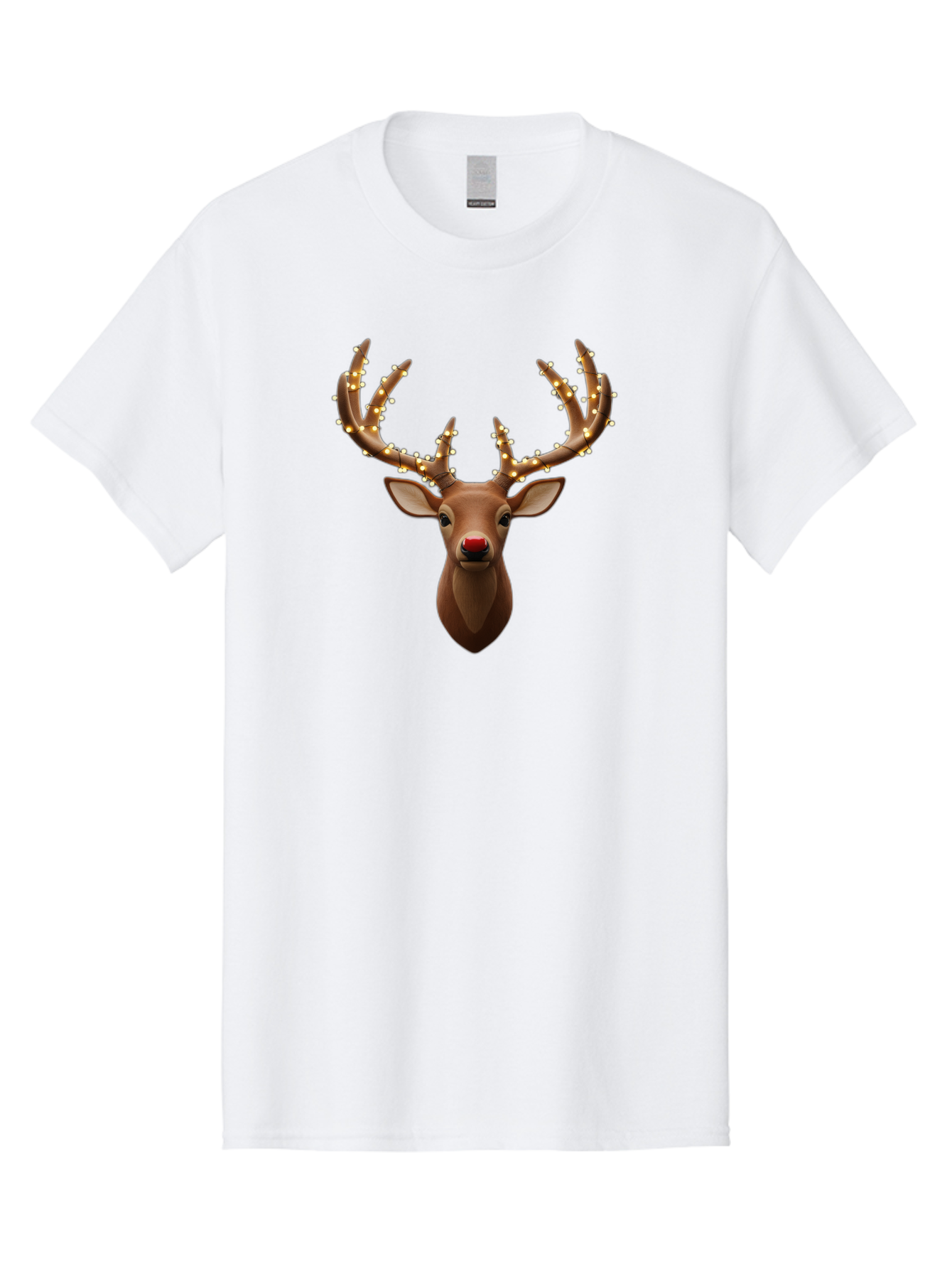 Reindeer-With-Lights Men'S Graphic Tee, 100% Cotton, Comfortable Casual Summer Wear, Machine Washable, Reindeer With Festive Lights, Christmas Decorations, Holiday Symbolism, Rudolph The Red-Nosed Reindeer, Winter Wonderland, Merry Christmas, Bac369 6