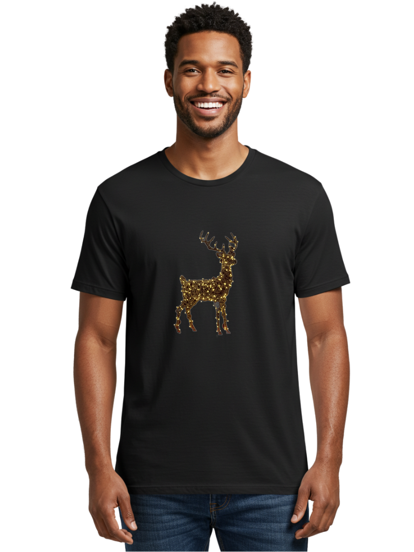 Reindeer Men'S Graphic Tee, 100% Cotton, Comfortable Casual Summer Wear, Machine Washable, Reindeer Decoration, Christmas Lights, Festive Decor, Holiday Display, Illuminated Reindeer, Christmas Reindeer, Winter Wonderland, Seasonal Decoration, Bac370 19