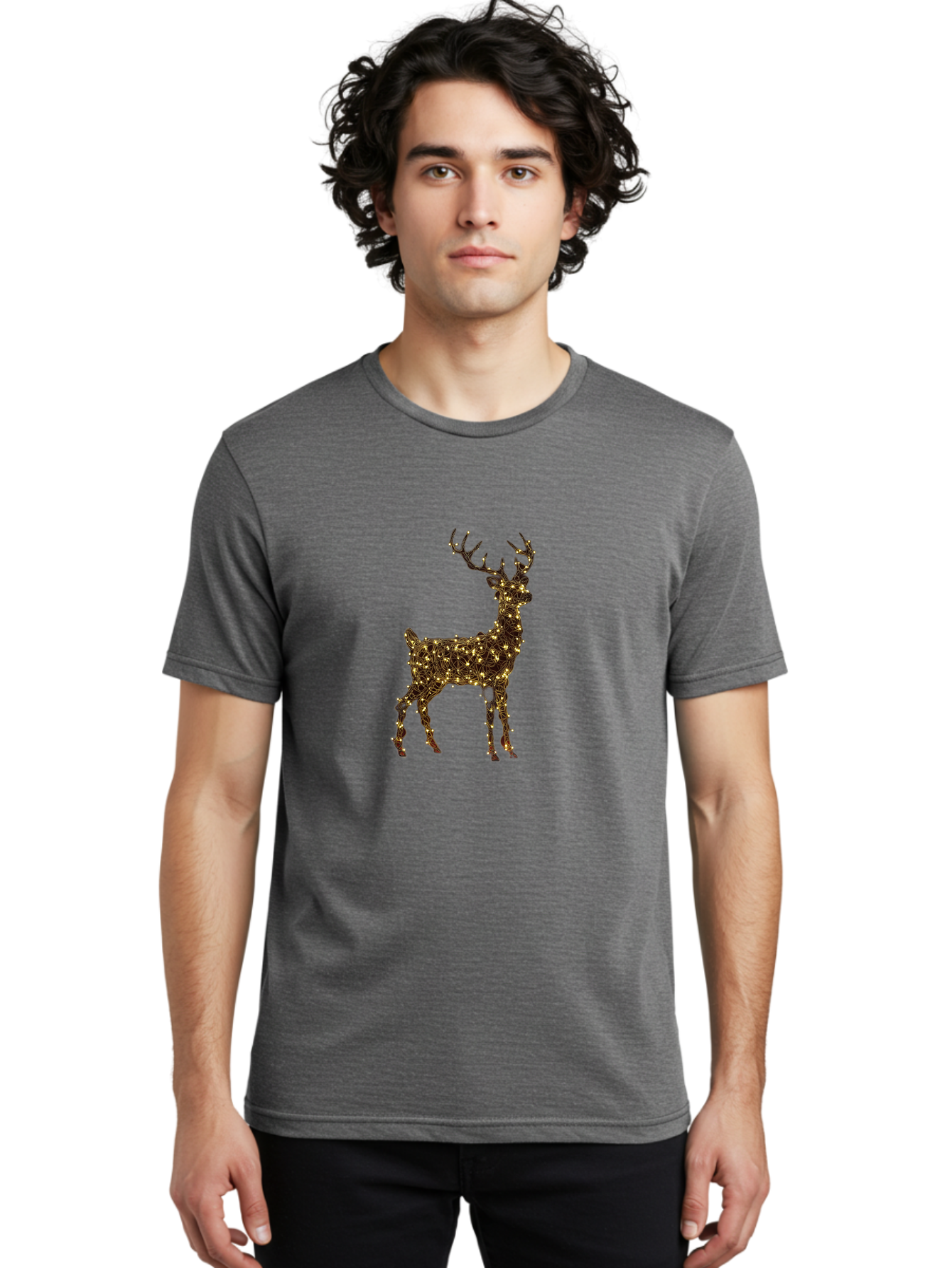 Reindeer Men'S Graphic Tee, 100% Cotton, Comfortable Casual Summer Wear, Machine Washable, Reindeer Decoration, Christmas Lights, Festive Decor, Holiday Display, Illuminated Reindeer, Christmas Reindeer, Winter Wonderland, Seasonal Decoration, Bac370 22