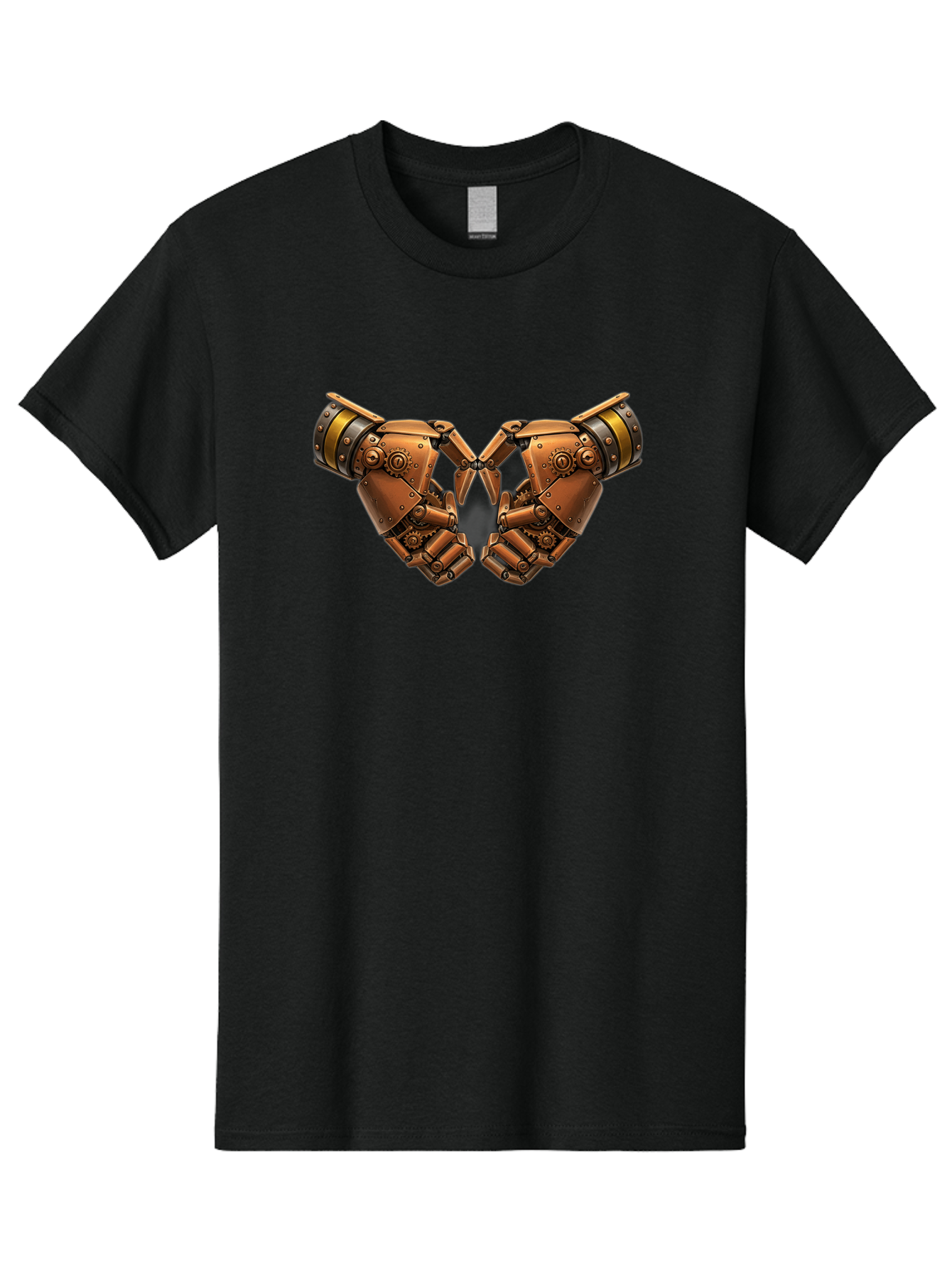 Robot-Hands Men'S Graphic Tee, 100% Cotton, Comfortable Casual Summer Wear, Machine Washable, Robotic Hands, Steampunk Design, Mechanical Fingers, Gear Details, Bronze Finish, Industrial Look, Futuristic, Robotic Love Bac374 15