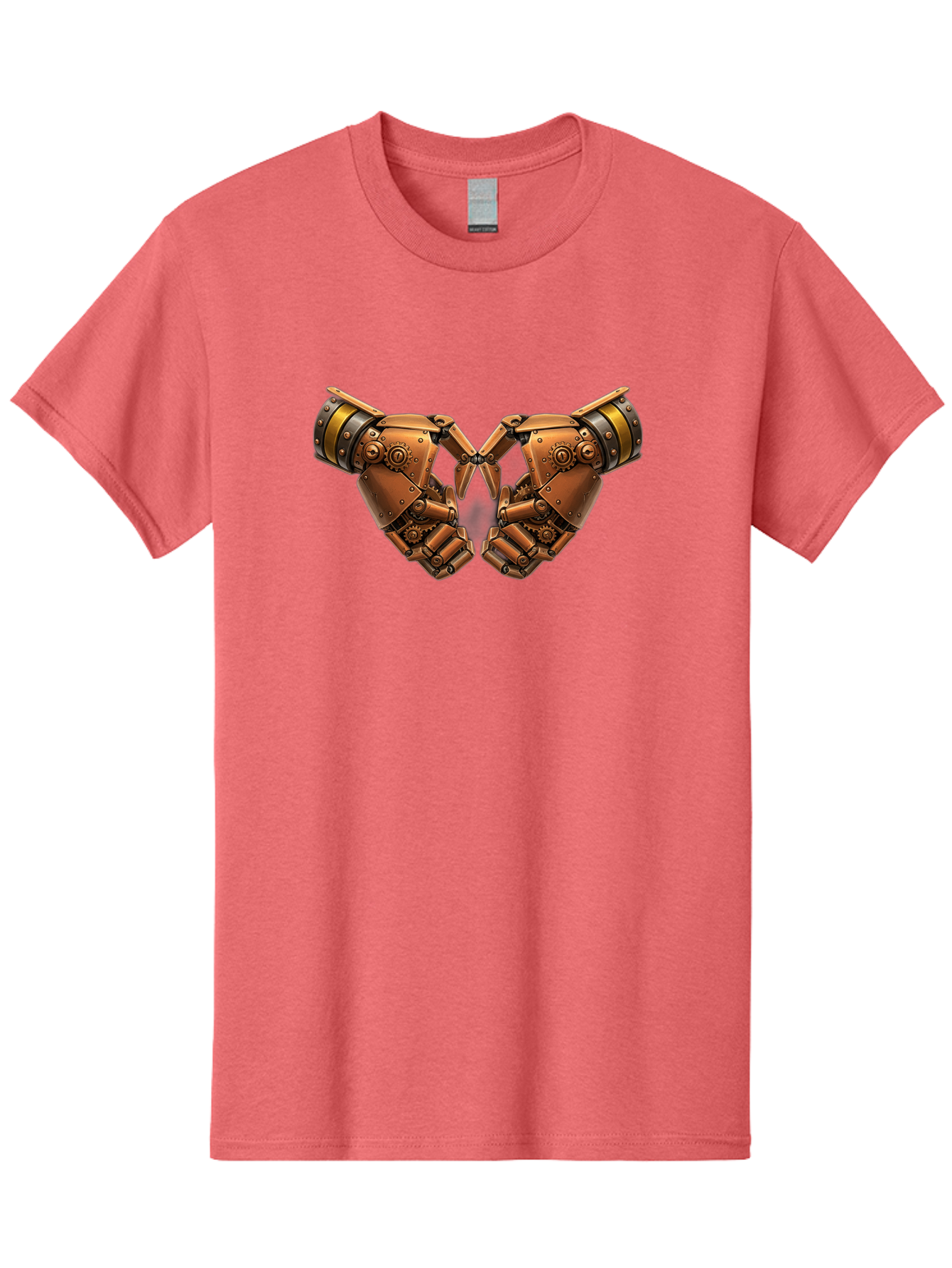 Robot-Hands Men'S Graphic Tee, 100% Cotton, Comfortable Casual Summer Wear, Machine Washable, Robotic Hands, Steampunk Design, Mechanical Fingers, Gear Details, Bronze Finish, Industrial Look, Futuristic, Robotic Love Bac374 5