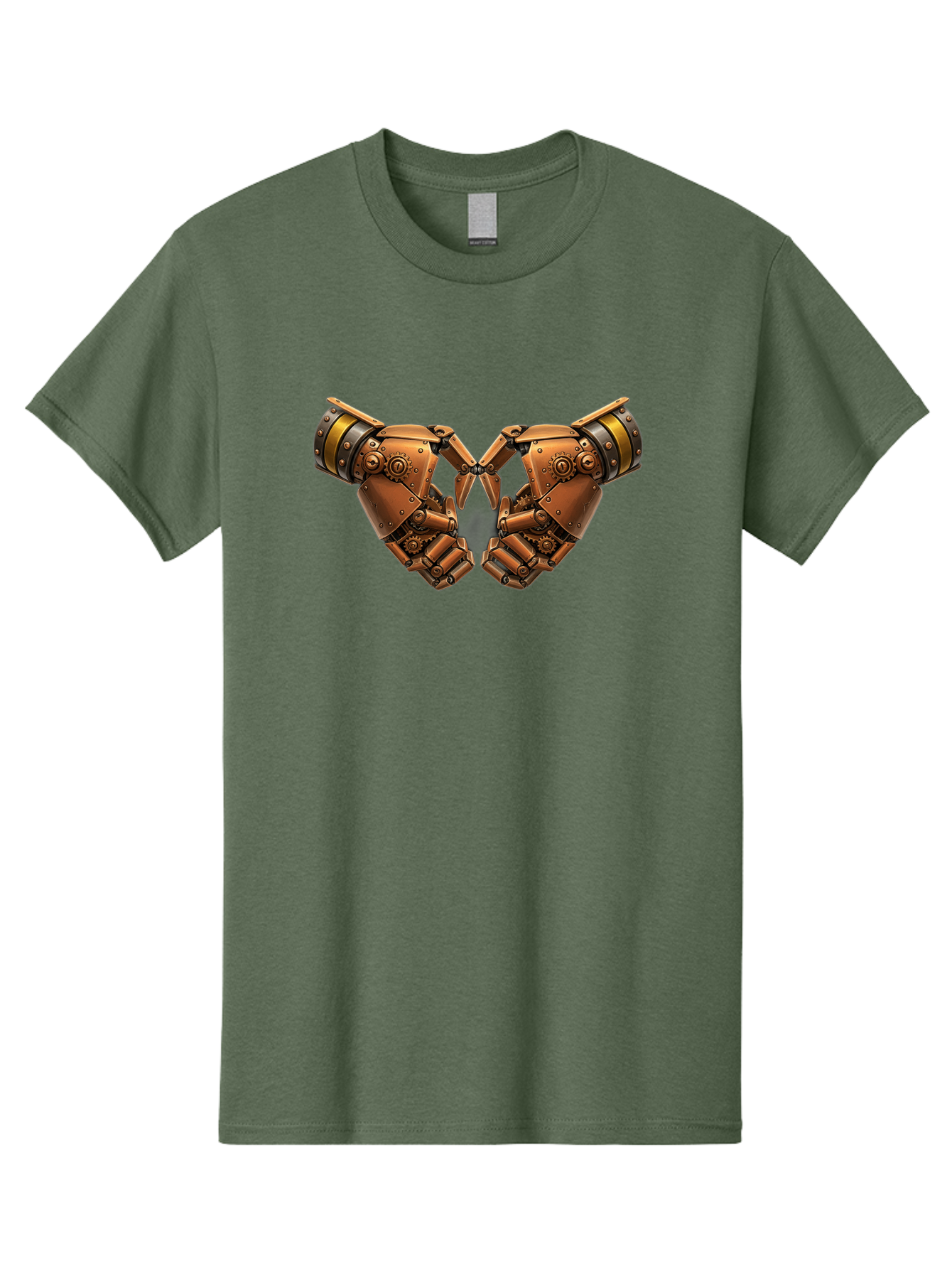 Robot-Hands Men'S Graphic Tee, 100% Cotton, Comfortable Casual Summer Wear, Machine Washable, Robotic Hands, Steampunk Design, Mechanical Fingers, Gear Details, Bronze Finish, Industrial Look, Futuristic, Robotic Love Bac374 2