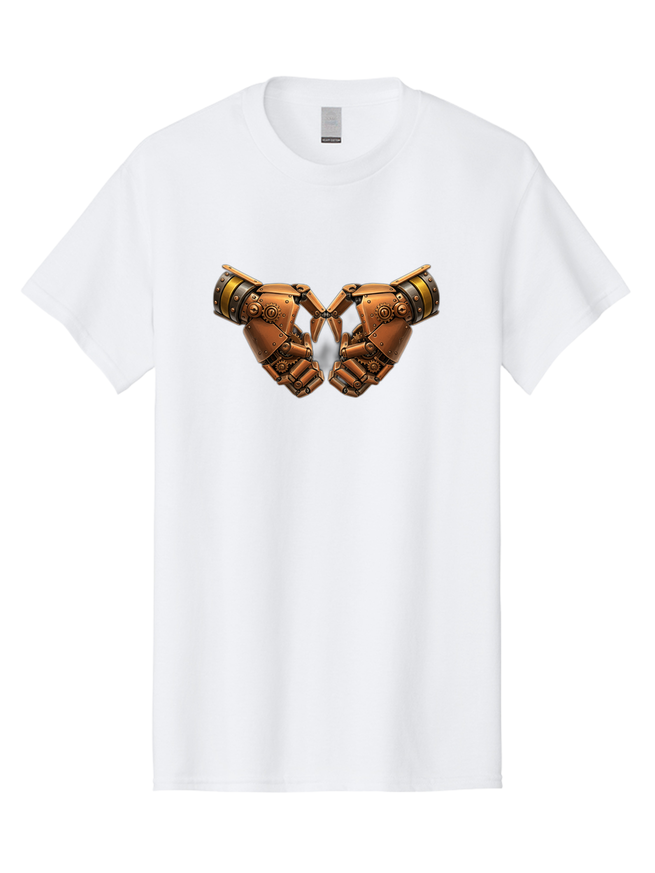 Robot-Hands Men'S Graphic Tee, 100% Cotton, Comfortable Casual Summer Wear, Machine Washable, Robotic Hands, Steampunk Design, Mechanical Fingers, Gear Details, Bronze Finish, Industrial Look, Futuristic, Robotic Love Bac374 8
