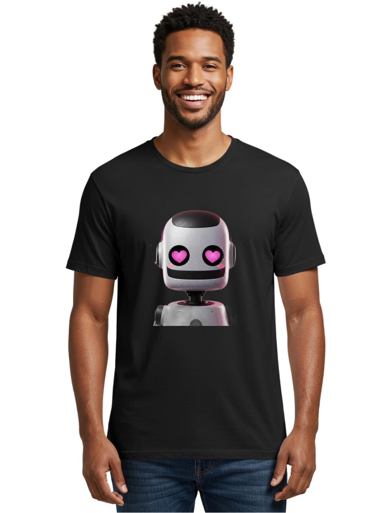 Robot-With-Heart-Eyes Men'S Graphic Tee, 100% Cotton, Comfortable Casual Summer Wear, Machine Washable, Robot With Heart Eyes, Cute Robot, Artificial Intelligence, Machine Learning, Friendly Robot, Silver Robot, Pink Heart Eyes, Robotic Face, Bac377 18