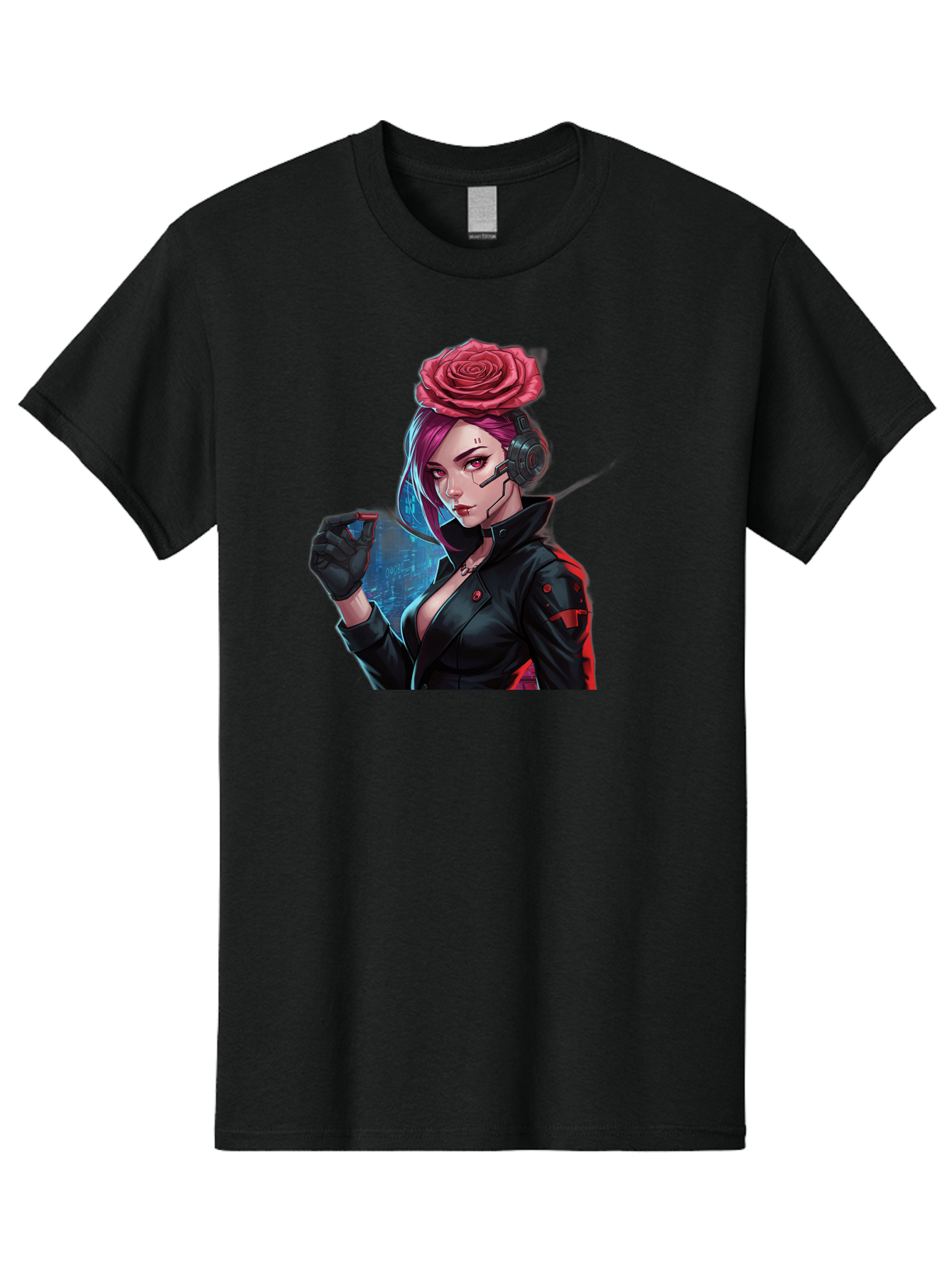 Rose-Girl Men'S Graphic Tee, 100% Cotton, Comfortable Casual Summer Wear, Machine Washable, Pink Hair, Red Rose, Black Leather Jacket, Cyberpunk Style, Futuristic Fashion, Gaming Character, League Of Legends, Esports, K/Da Akali Bac378 13