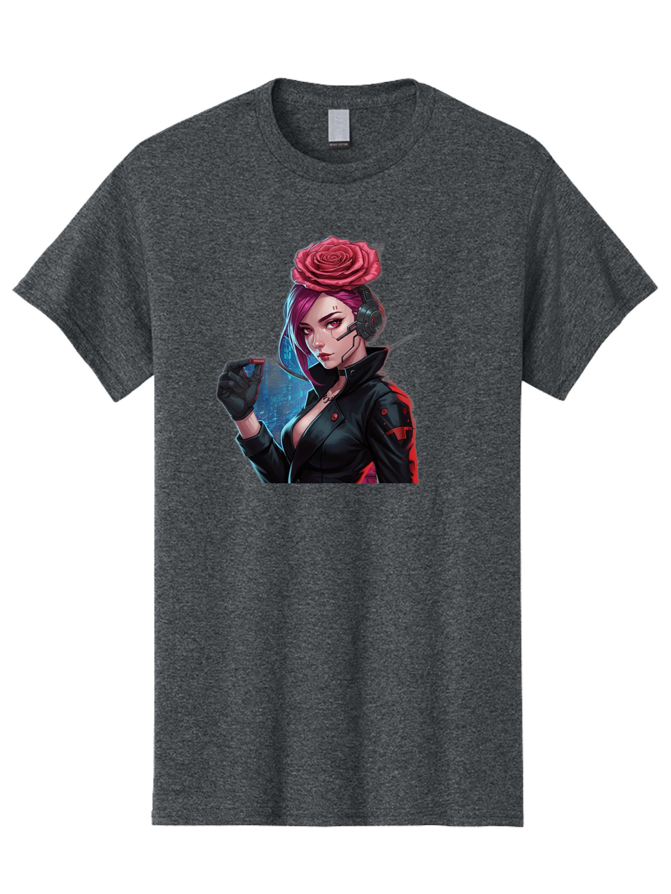 Rose-Girl Men'S Graphic Tee, 100% Cotton, Comfortable Casual Summer Wear, Machine Washable, Pink Hair, Red Rose, Black Leather Jacket, Cyberpunk Style, Futuristic Fashion, Gaming Character, League Of Legends, Esports, K/Da Akali Bac378 11