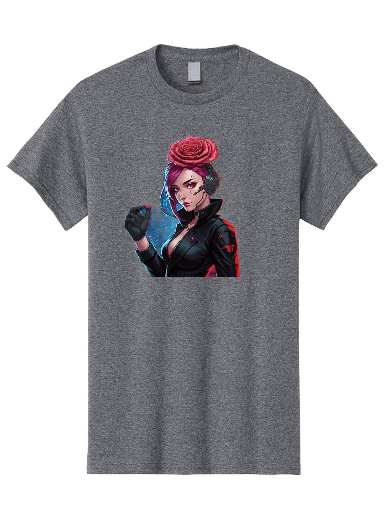 Rose-Girl Men'S Graphic Tee, 100% Cotton, Comfortable Casual Summer Wear, Machine Washable, Pink Hair, Red Rose, Black Leather Jacket, Cyberpunk Style, Futuristic Fashion, Gaming Character, League Of Legends, Esports, K/Da Akali Bac378 2