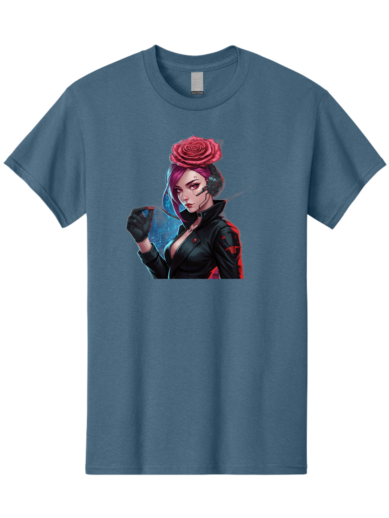 Rose-Girl Men'S Graphic Tee, 100% Cotton, Comfortable Casual Summer Wear, Machine Washable, Pink Hair, Red Rose, Black Leather Jacket, Cyberpunk Style, Futuristic Fashion, Gaming Character, League Of Legends, Esports, K/Da Akali Bac378 7