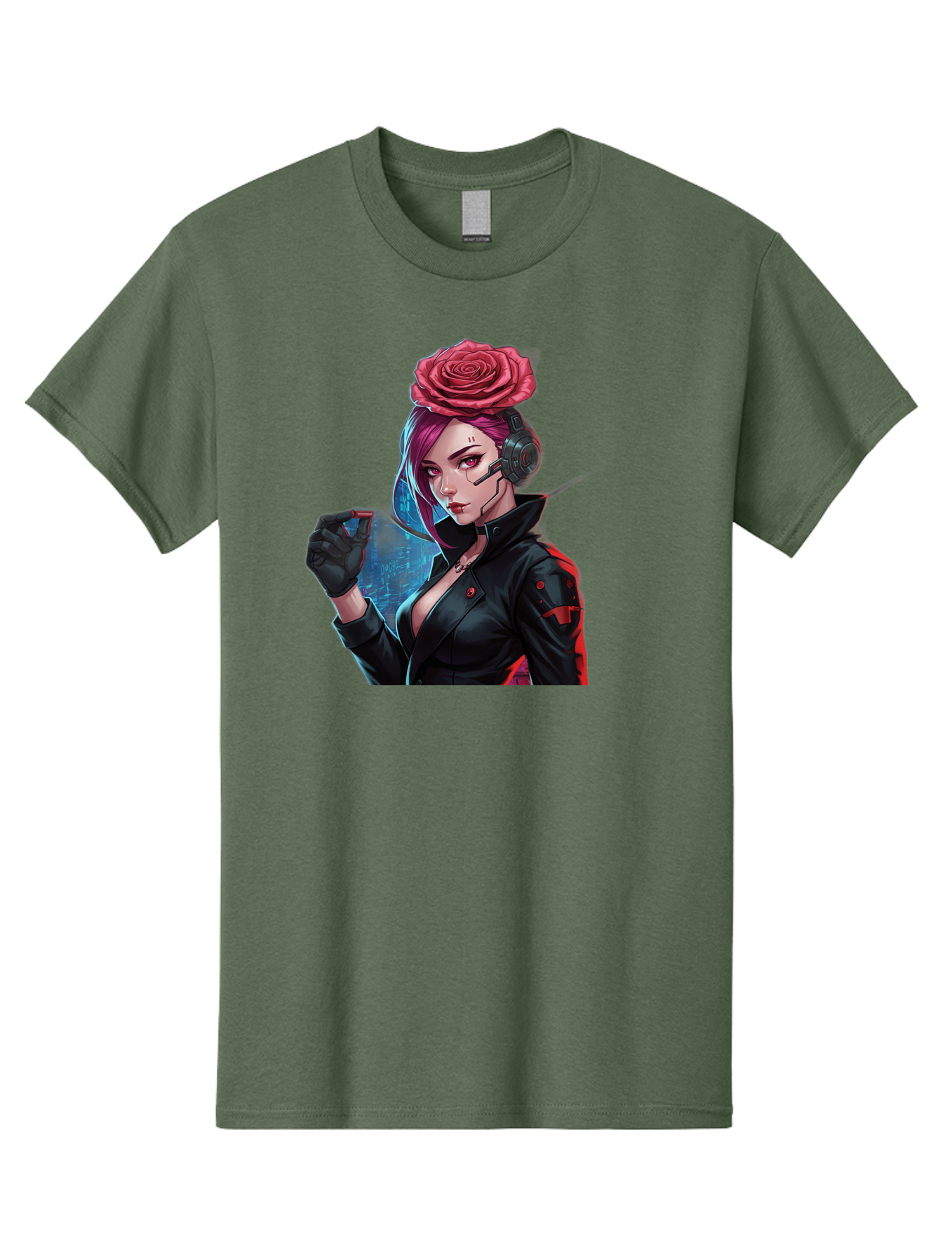 Rose-Girl Men'S Graphic Tee, 100% Cotton, Comfortable Casual Summer Wear, Machine Washable, Pink Hair, Red Rose, Black Leather Jacket, Cyberpunk Style, Futuristic Fashion, Gaming Character, League Of Legends, Esports, K/Da Akali Bac378 9