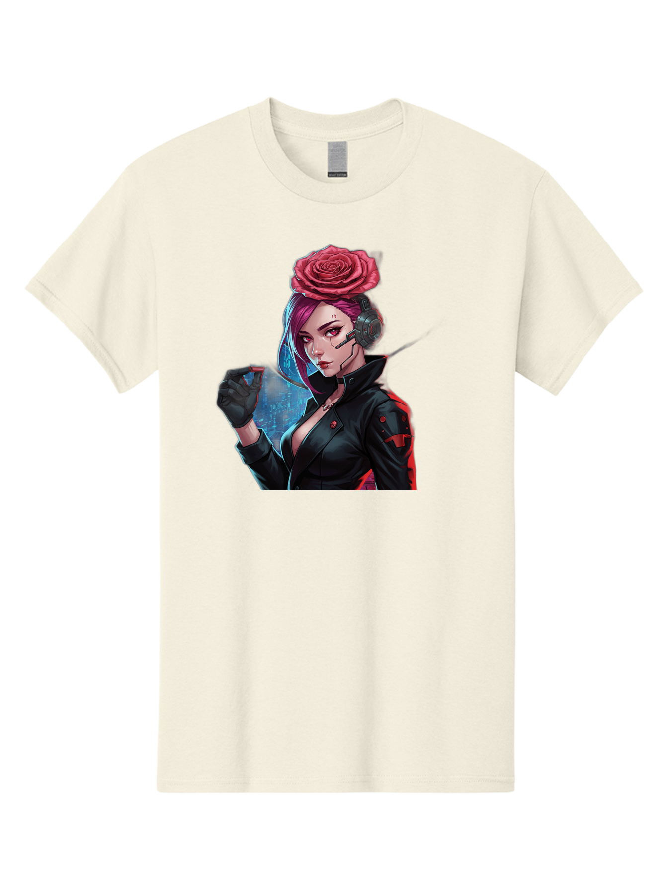 Rose-Girl Men'S Graphic Tee, 100% Cotton, Comfortable Casual Summer Wear, Machine Washable, Pink Hair, Red Rose, Black Leather Jacket, Cyberpunk Style, Futuristic Fashion, Gaming Character, League Of Legends, Esports, K/Da Akali Bac378 6