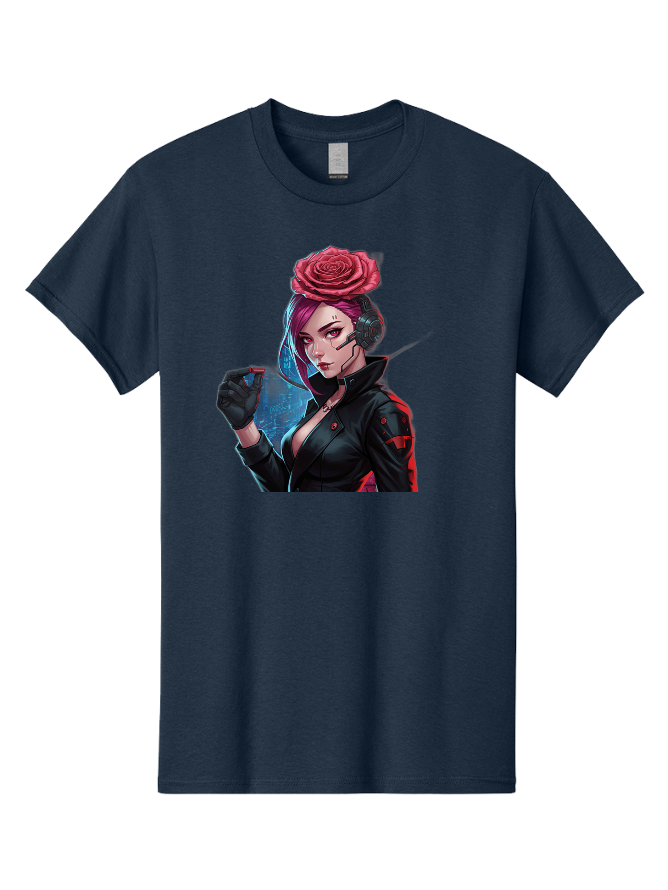 Rose-Girl Men'S Graphic Tee, 100% Cotton, Comfortable Casual Summer Wear, Machine Washable, Pink Hair, Red Rose, Black Leather Jacket, Cyberpunk Style, Futuristic Fashion, Gaming Character, League Of Legends, Esports, K/Da Akali Bac378 8