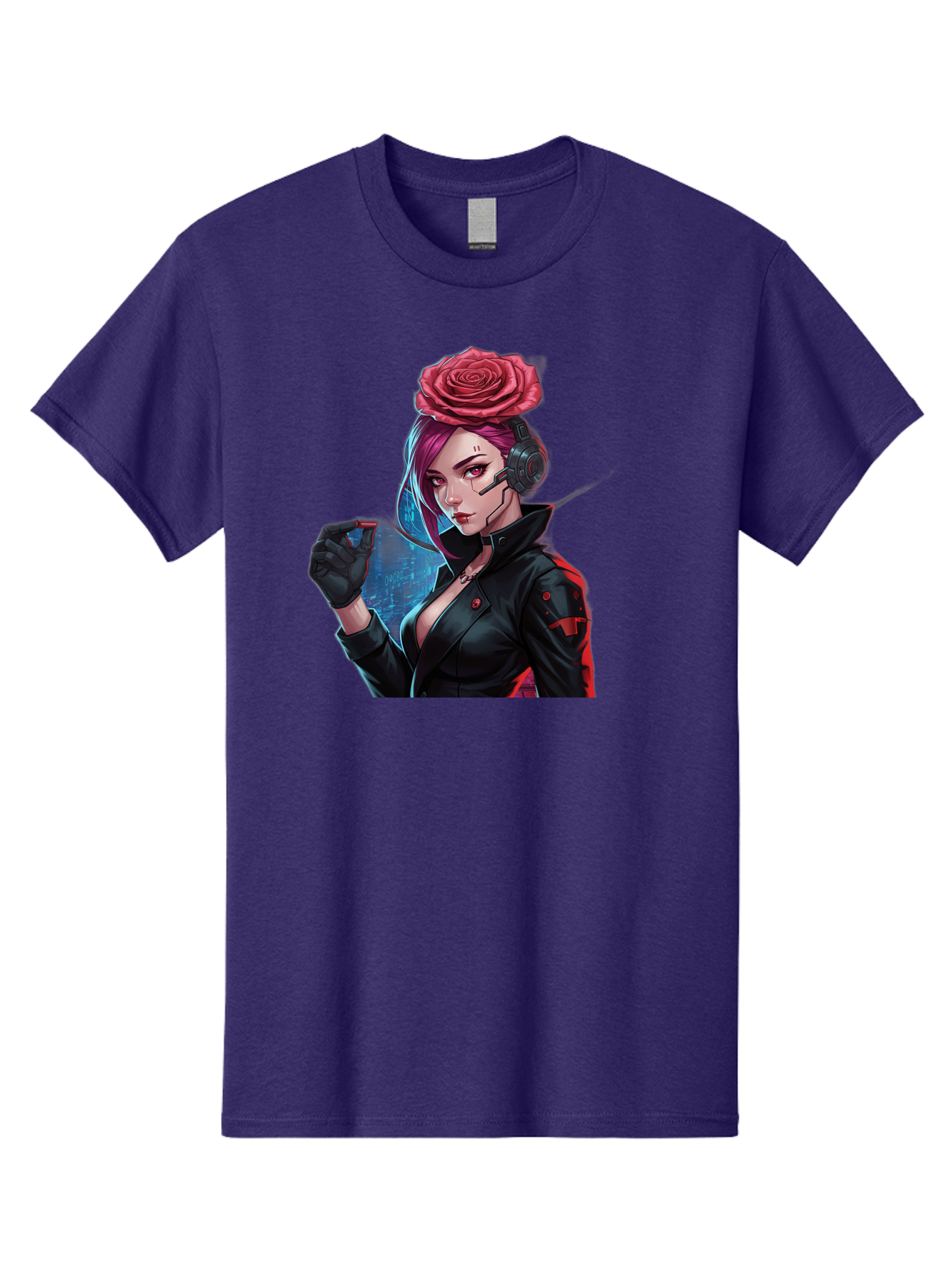 Rose-Girl Men'S Graphic Tee, 100% Cotton, Comfortable Casual Summer Wear, Machine Washable, Pink Hair, Red Rose, Black Leather Jacket, Cyberpunk Style, Futuristic Fashion, Gaming Character, League Of Legends, Esports, K/Da Akali Bac378 15