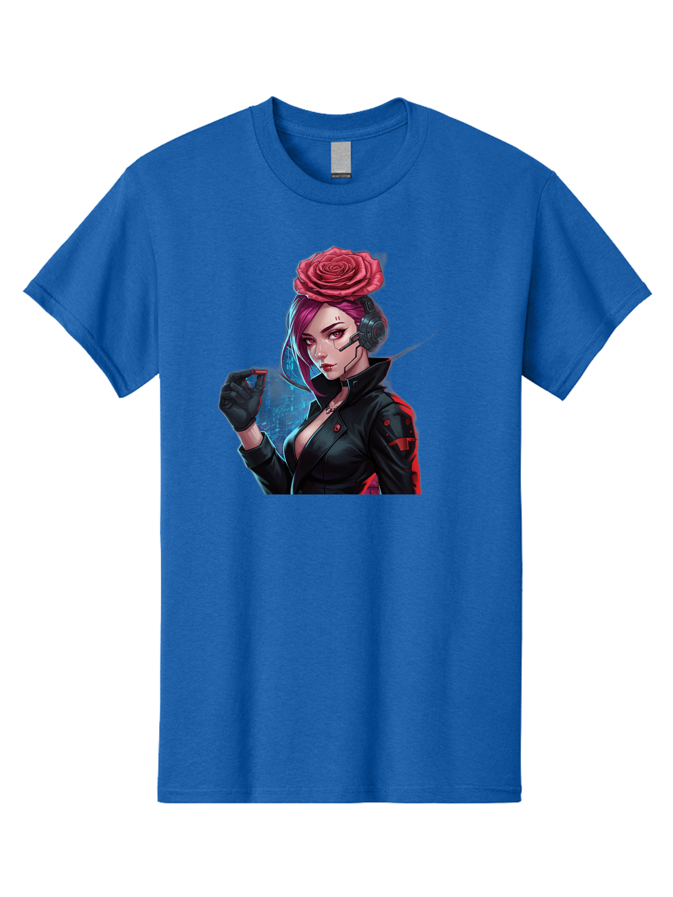 Rose-Girl Men'S Graphic Tee, 100% Cotton, Comfortable Casual Summer Wear, Machine Washable, Pink Hair, Red Rose, Black Leather Jacket, Cyberpunk Style, Futuristic Fashion, Gaming Character, League Of Legends, Esports, K/Da Akali Bac378 14