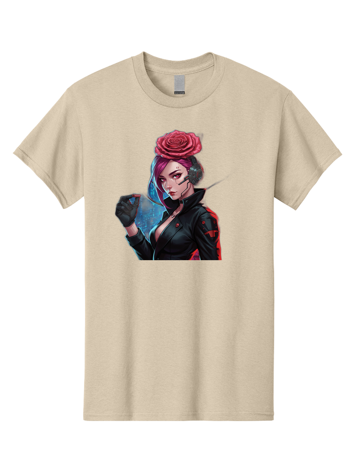 Rose-Girl Men'S Graphic Tee, 100% Cotton, Comfortable Casual Summer Wear, Machine Washable, Pink Hair, Red Rose, Black Leather Jacket, Cyberpunk Style, Futuristic Fashion, Gaming Character, League Of Legends, Esports, K/Da Akali Bac378 10
