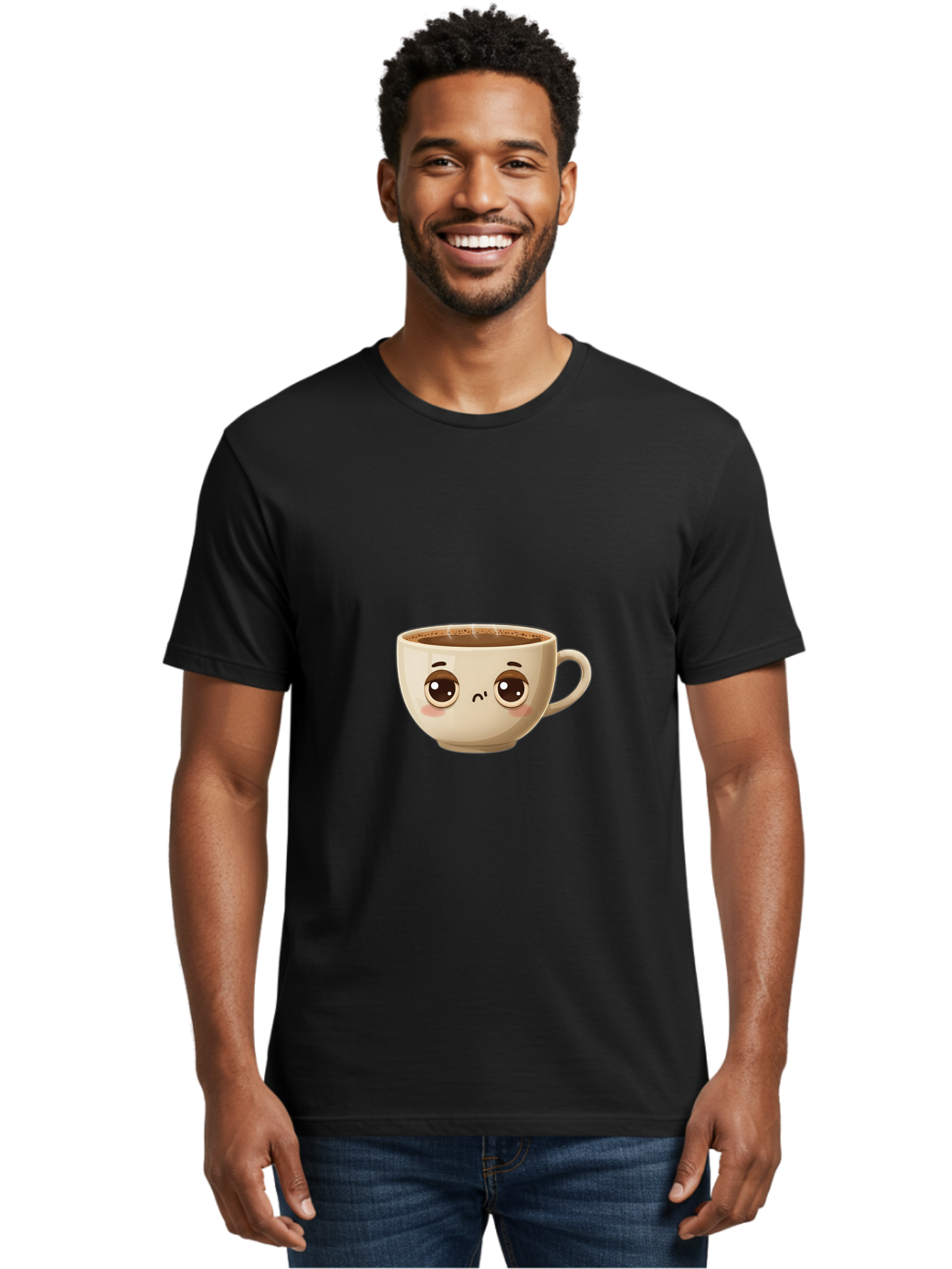 Sad-Coffee-Cup Men'S Graphic Tee, 100% Cotton, Comfortable Casual Summer Wear, Machine Washable, Cartoon Coffee Cup, Sad Face, Coffee Drink, Kawaii Character, Adorable Illustration, Coffee Break, Beverage Mug, Emotional Expression Bac381 26
