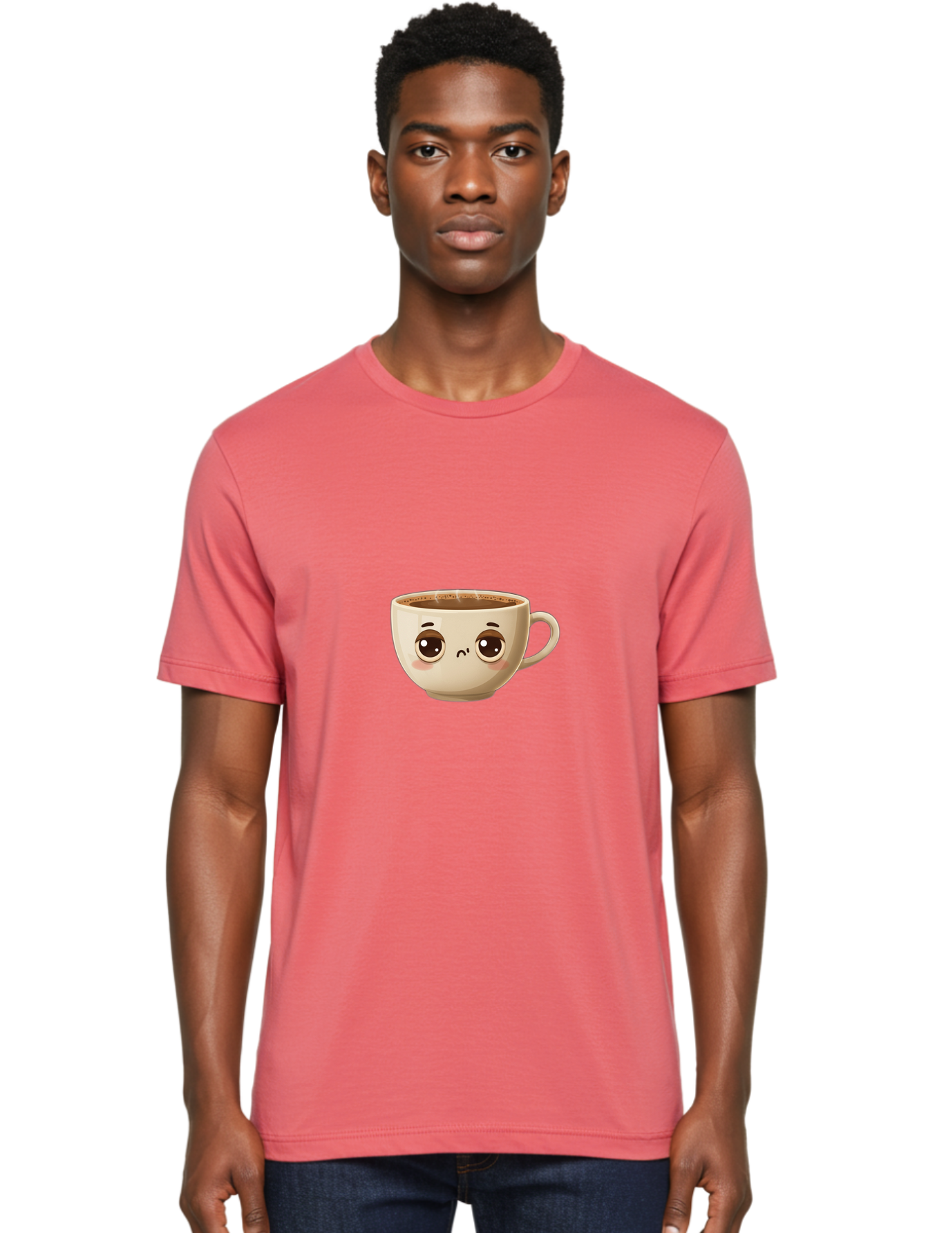 Sad-Coffee-Cup Men'S Graphic Tee, 100% Cotton, Comfortable Casual Summer Wear, Machine Washable, Cartoon Coffee Cup, Sad Face, Coffee Drink, Kawaii Character, Adorable Illustration, Coffee Break, Beverage Mug, Emotional Expression Bac381 22
