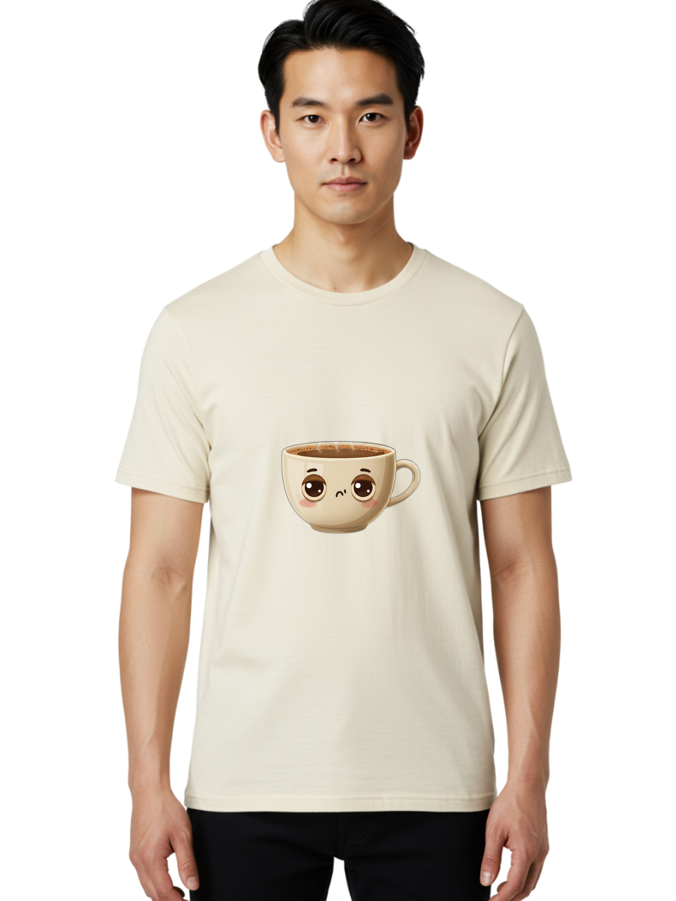 Sad-Coffee-Cup Men'S Graphic Tee, 100% Cotton, Comfortable Casual Summer Wear, Machine Washable, Cartoon Coffee Cup, Sad Face, Coffee Drink, Kawaii Character, Adorable Illustration, Coffee Break, Beverage Mug, Emotional Expression Bac381 24