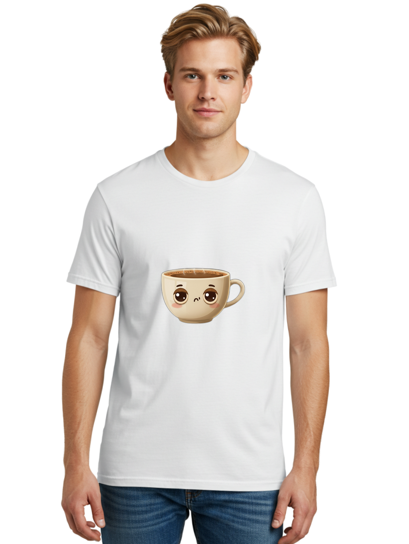 Sad-Coffee-Cup Men'S Graphic Tee, 100% Cotton, Comfortable Casual Summer Wear, Machine Washable, Cartoon Coffee Cup, Sad Face, Coffee Drink, Kawaii Character, Adorable Illustration, Coffee Break, Beverage Mug, Emotional Expression Bac381 21