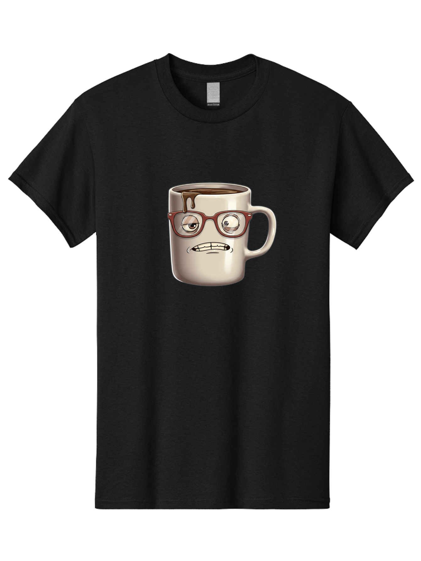 Sad-Coffee-Mug-1 Men'S Graphic Tee, 100% Cotton, Comfortable Casual Summer Wear, Machine Washable, Coffee Mug With Face, Cartoon Character, Anthropomorphic Design, Quirky Personality, Humorous Expression, Glasses, Coffee Stains, Bac382 10