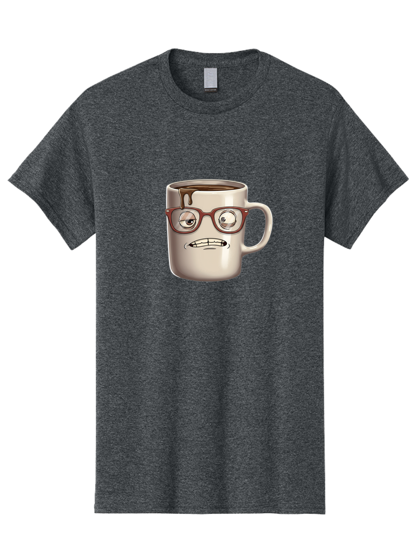 Sad-Coffee-Mug-1 Men'S Graphic Tee, 100% Cotton, Comfortable Casual Summer Wear, Machine Washable, Coffee Mug With Face, Cartoon Character, Anthropomorphic Design, Quirky Personality, Humorous Expression, Glasses, Coffee Stains, Bac382 15