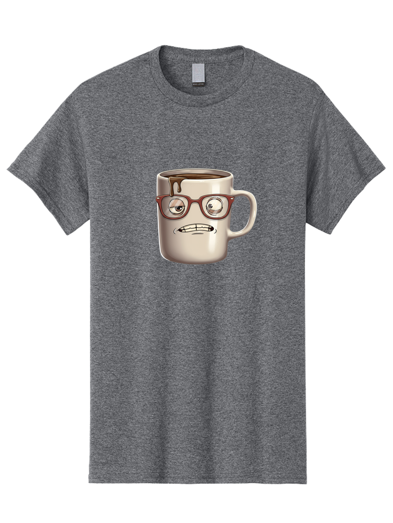 Sad-Coffee-Mug-1 Men'S Graphic Tee, 100% Cotton, Comfortable Casual Summer Wear, Machine Washable, Coffee Mug With Face, Cartoon Character, Anthropomorphic Design, Quirky Personality, Humorous Expression, Glasses, Coffee Stains, Bac382 14
