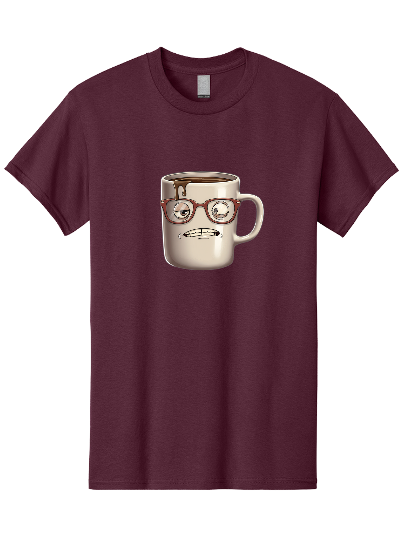 Sad-Coffee-Mug-1 Men'S Graphic Tee, 100% Cotton, Comfortable Casual Summer Wear, Machine Washable, Coffee Mug With Face, Cartoon Character, Anthropomorphic Design, Quirky Personality, Humorous Expression, Glasses, Coffee Stains, Bac382 5