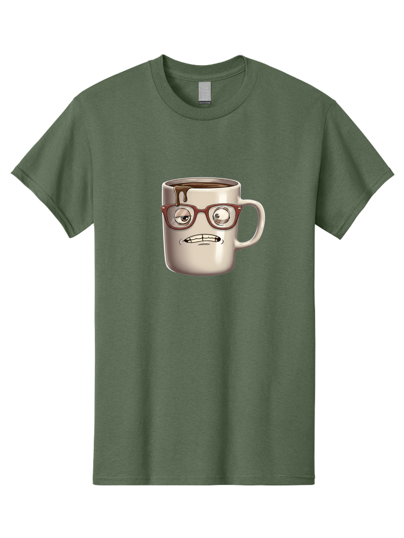 Sad-Coffee-Mug-1 Men'S Graphic Tee, 100% Cotton, Comfortable Casual Summer Wear, Machine Washable, Coffee Mug With Face, Cartoon Character, Anthropomorphic Design, Quirky Personality, Humorous Expression, Glasses, Coffee Stains, Bac382 3
