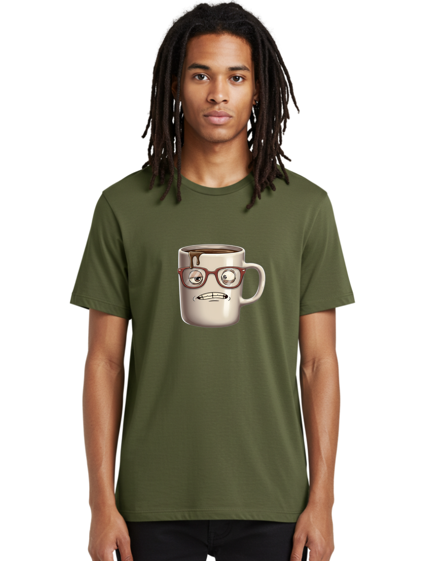 Sad-Coffee-Mug-1 Men'S Graphic Tee, 100% Cotton, Comfortable Casual Summer Wear, Machine Washable, Coffee Mug With Face, Cartoon Character, Anthropomorphic Design, Quirky Personality, Humorous Expression, Glasses, Coffee Stains, Bac382 18