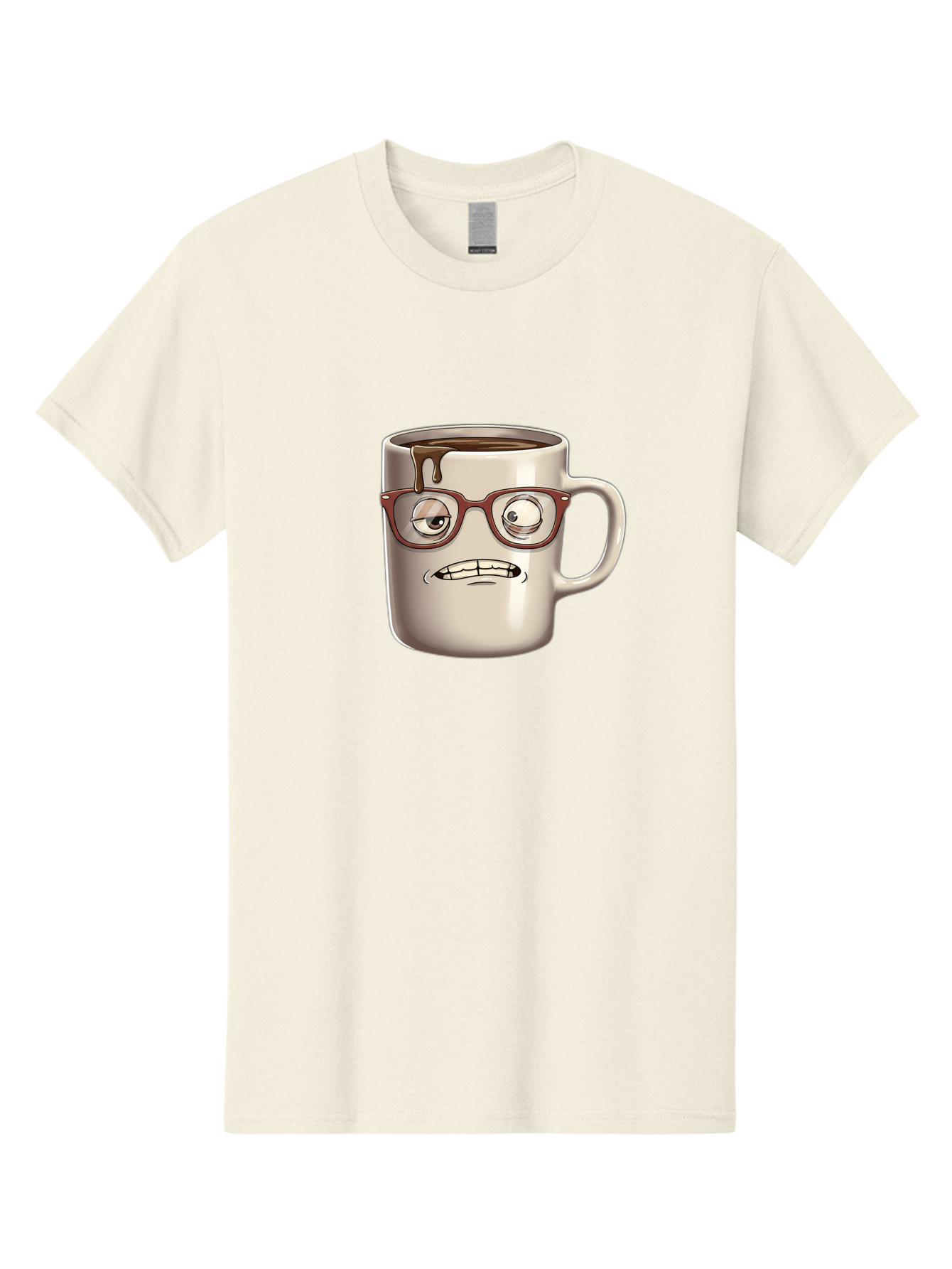 Sad-Coffee-Mug-1 Men'S Graphic Tee, 100% Cotton, Comfortable Casual Summer Wear, Machine Washable, Coffee Mug With Face, Cartoon Character, Anthropomorphic Design, Quirky Personality, Humorous Expression, Glasses, Coffee Stains, Bac382 13