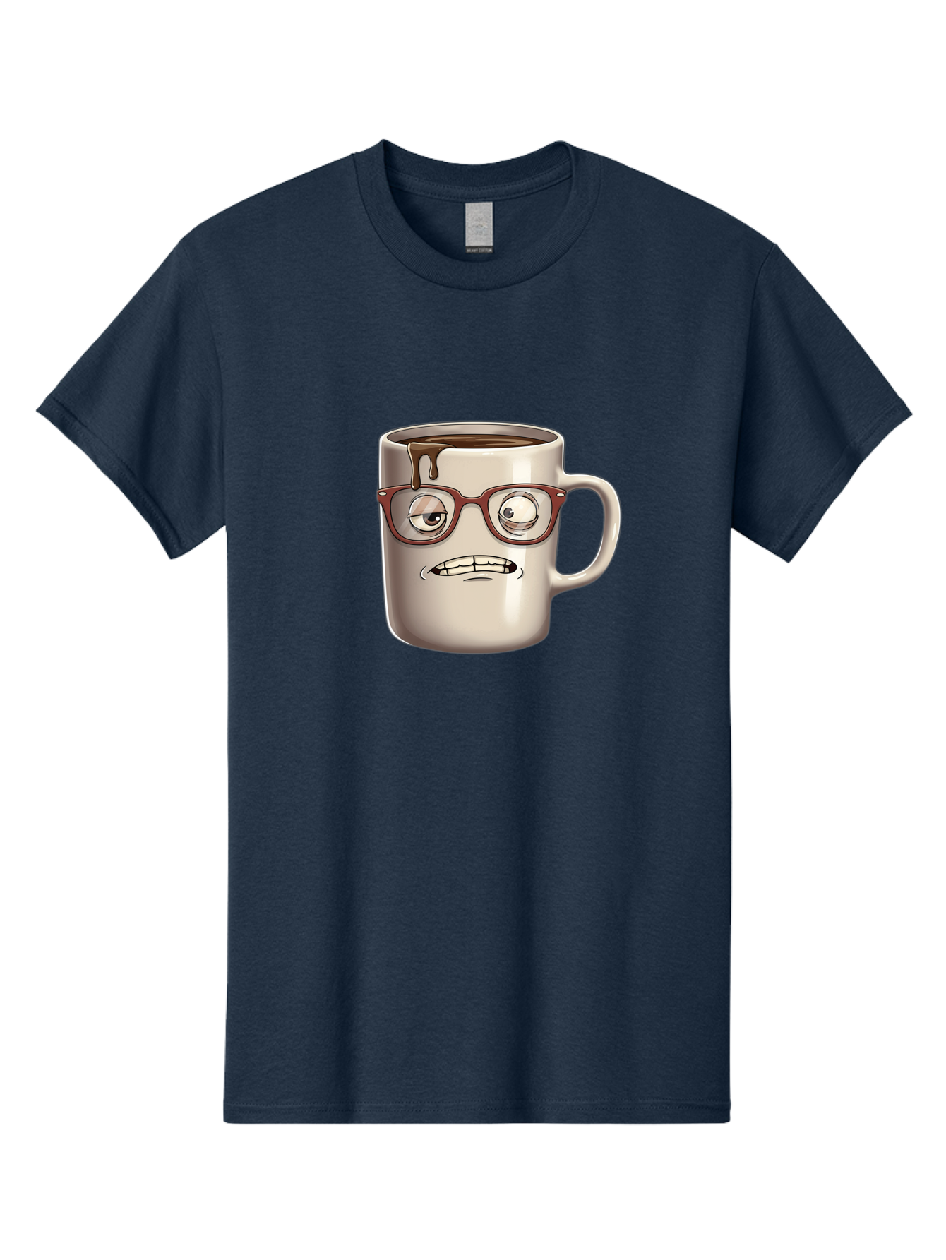Sad-Coffee-Mug-1 Men'S Graphic Tee, 100% Cotton, Comfortable Casual Summer Wear, Machine Washable, Coffee Mug With Face, Cartoon Character, Anthropomorphic Design, Quirky Personality, Humorous Expression, Glasses, Coffee Stains, Bac382 8