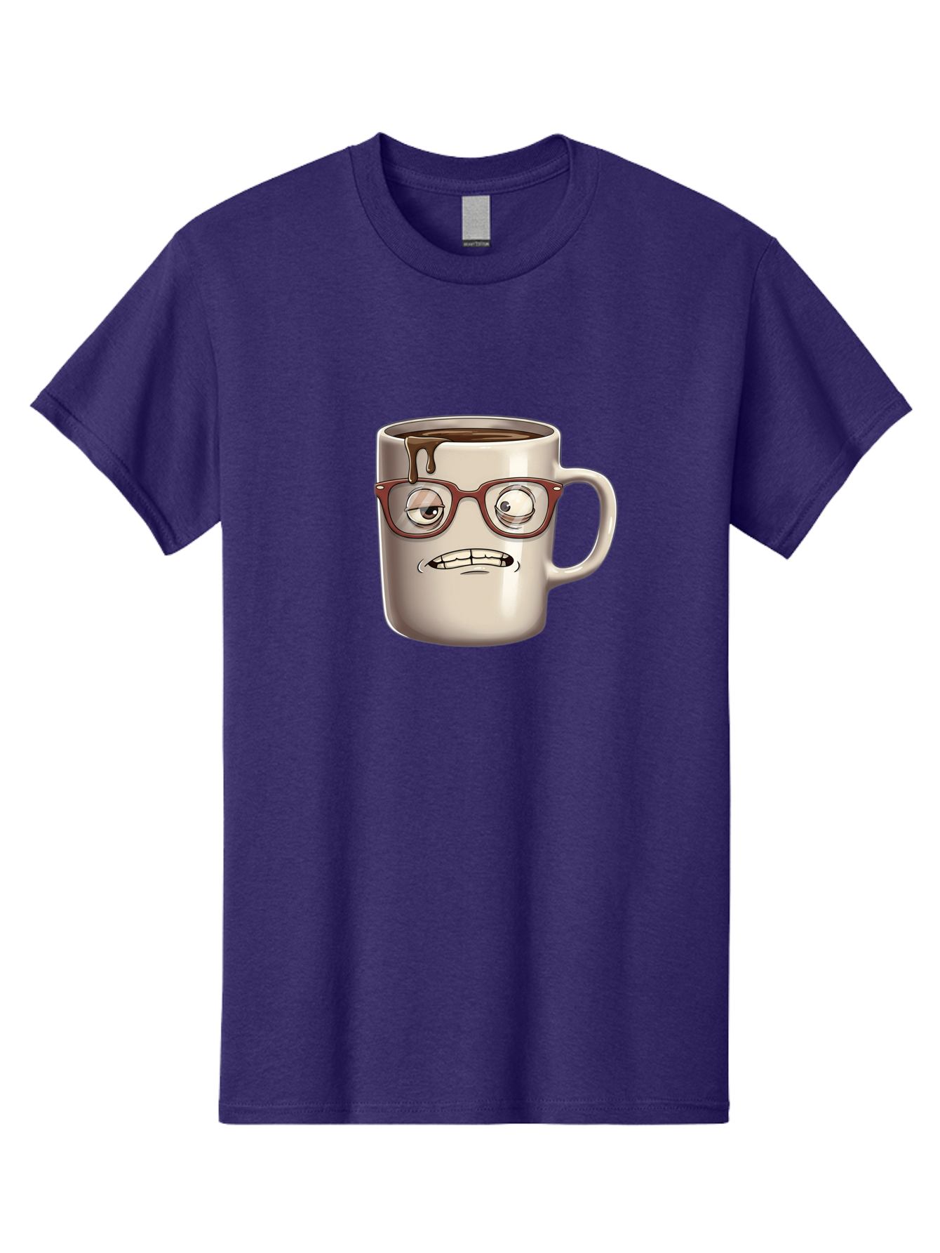 Sad-Coffee-Mug-1 Men'S Graphic Tee, 100% Cotton, Comfortable Casual Summer Wear, Machine Washable, Coffee Mug With Face, Cartoon Character, Anthropomorphic Design, Quirky Personality, Humorous Expression, Glasses, Coffee Stains, Bac382 4