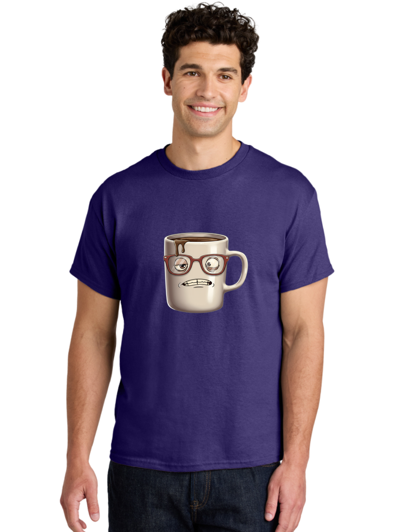 Sad-Coffee-Mug-1 Men'S Graphic Tee, 100% Cotton, Comfortable Casual Summer Wear, Machine Washable, Coffee Mug With Face, Cartoon Character, Anthropomorphic Design, Quirky Personality, Humorous Expression, Glasses, Coffee Stains, Bac382 19