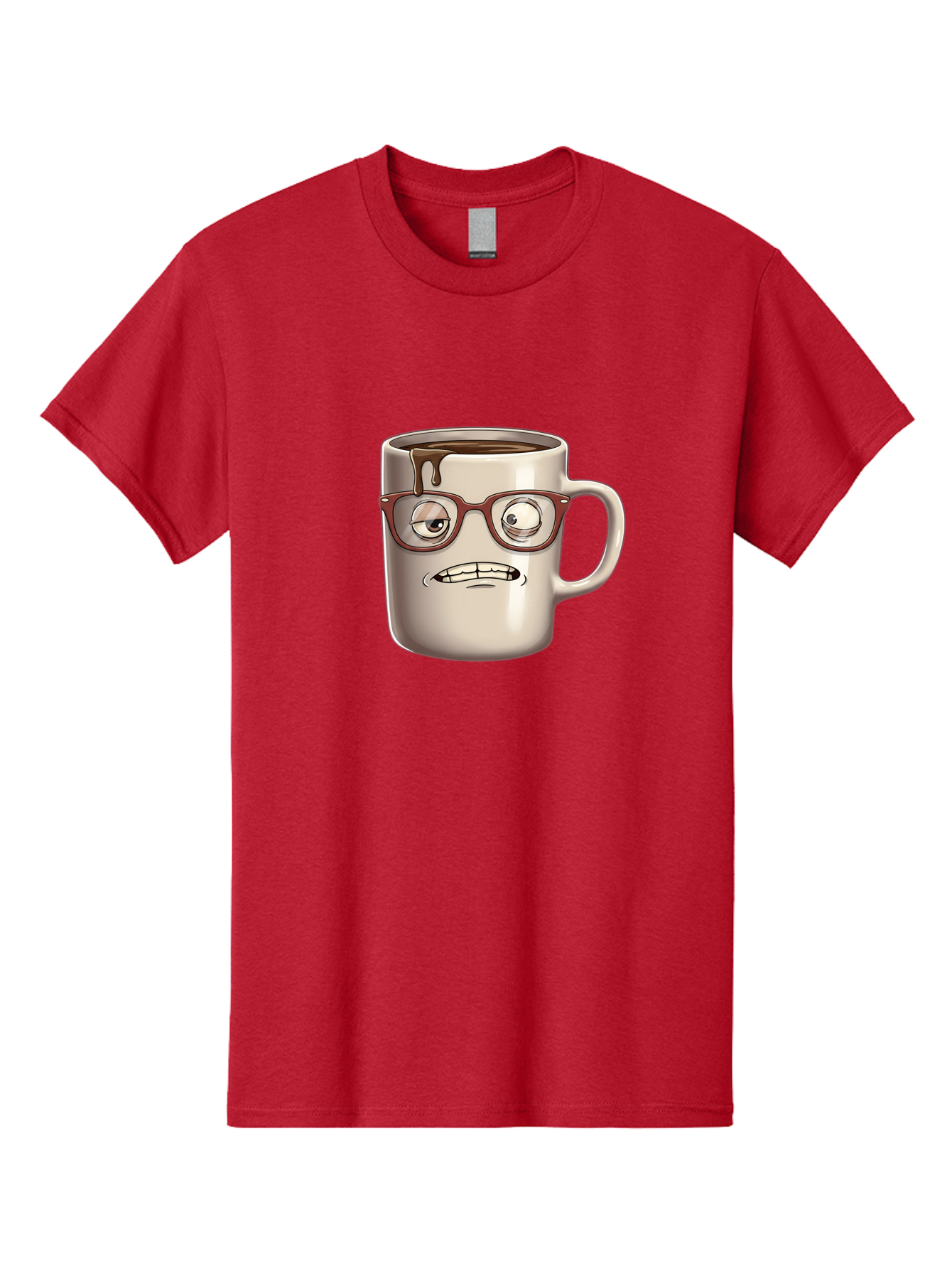 Sad-Coffee-Mug-1 Men'S Graphic Tee, 100% Cotton, Comfortable Casual Summer Wear, Machine Washable, Coffee Mug With Face, Cartoon Character, Anthropomorphic Design, Quirky Personality, Humorous Expression, Glasses, Coffee Stains, Bac382 6