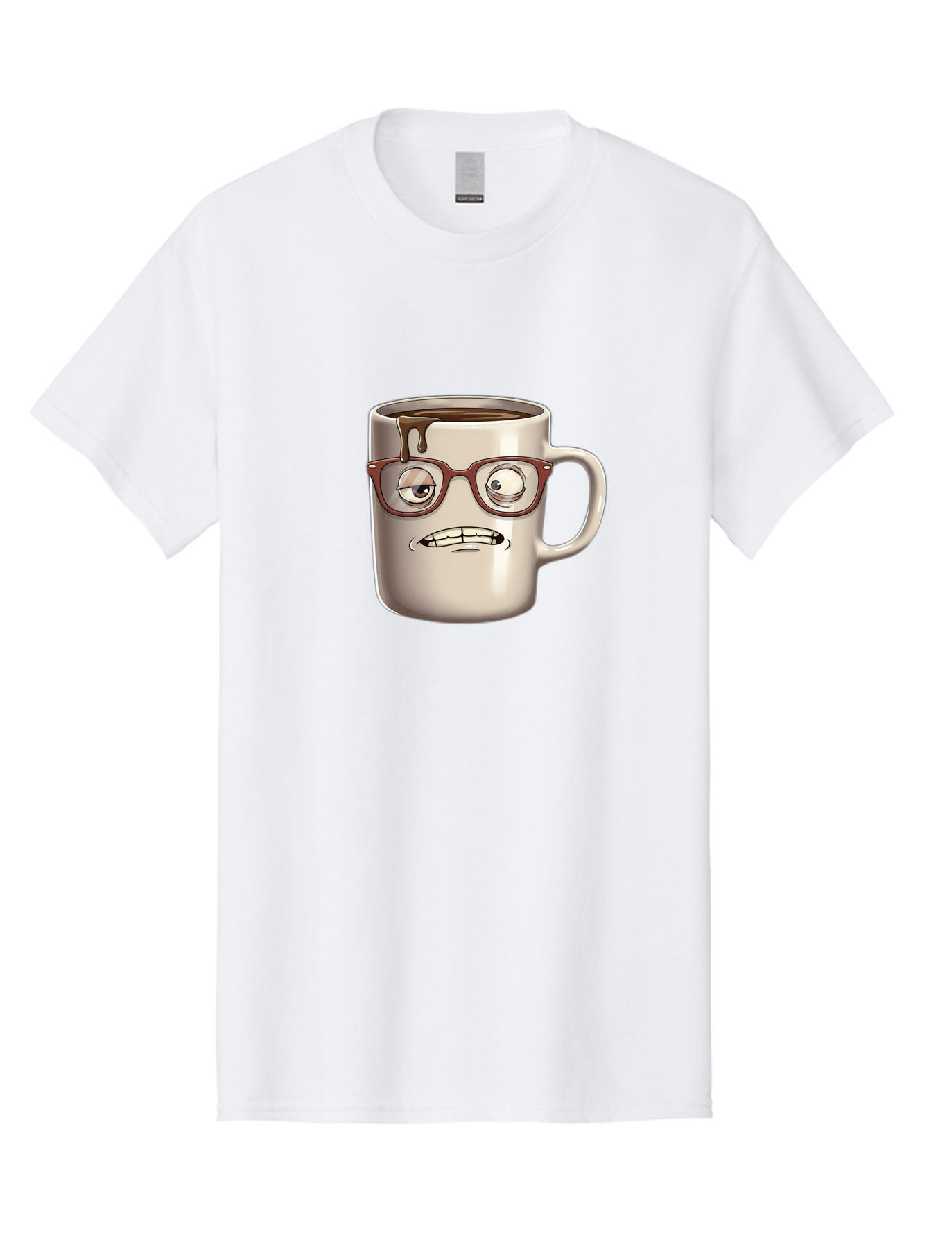 Sad-Coffee-Mug-1 Men'S Graphic Tee, 100% Cotton, Comfortable Casual Summer Wear, Machine Washable, Coffee Mug With Face, Cartoon Character, Anthropomorphic Design, Quirky Personality, Humorous Expression, Glasses, Coffee Stains, Bac382 9