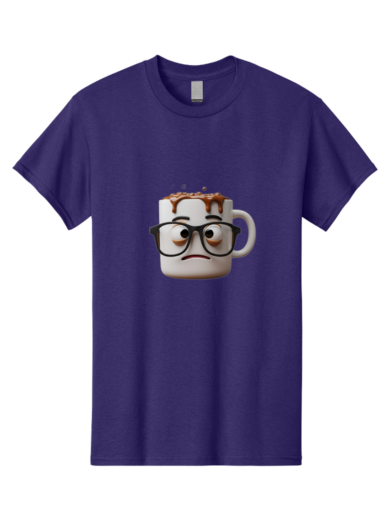 Sad-Coffee-Mug-2 Men'S Graphic Tee, 100% Cotton, Comfortable Casual Summer Wear, Machine Washable, Sad Coffee Mug, Coffee Drink, Chocolate Syrup, 3D Cartoon Character, Emotional Expression, Black Glasses, Unhappy Face, Steaming Hot Beverage, Bac383 6