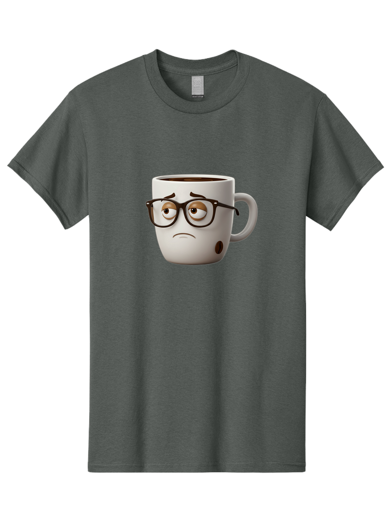 Sad-Coffee-Mug Men'S Graphic Tee, 100% Cotton, Comfortable Casual Summer Wear, Machine Washable, Coffee Mug With Face, Sad Expression, Black Glasses, Coffee Drink, Morning Routine, Daily Grind, Cartoon Character, Quirky Design, Funny Mug Bac384 15