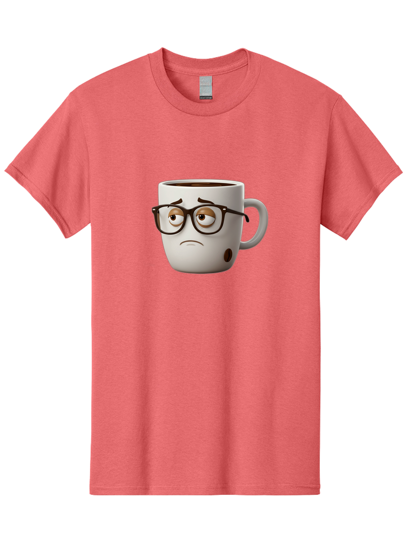 Sad-Coffee-Mug Men'S Graphic Tee, 100% Cotton, Comfortable Casual Summer Wear, Machine Washable, Coffee Mug With Face, Sad Expression, Black Glasses, Coffee Drink, Morning Routine, Daily Grind, Cartoon Character, Quirky Design, Funny Mug Bac384 9