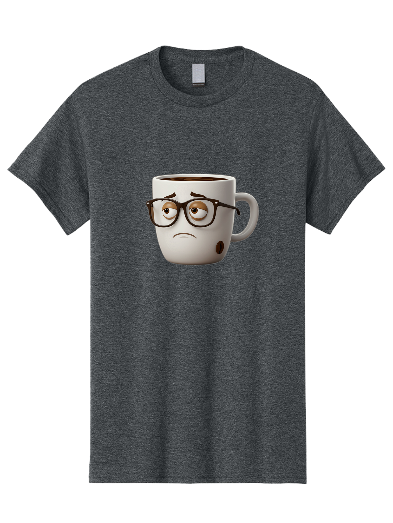 Sad-Coffee-Mug Men'S Graphic Tee, 100% Cotton, Comfortable Casual Summer Wear, Machine Washable, Coffee Mug With Face, Sad Expression, Black Glasses, Coffee Drink, Morning Routine, Daily Grind, Cartoon Character, Quirky Design, Funny Mug Bac384 11