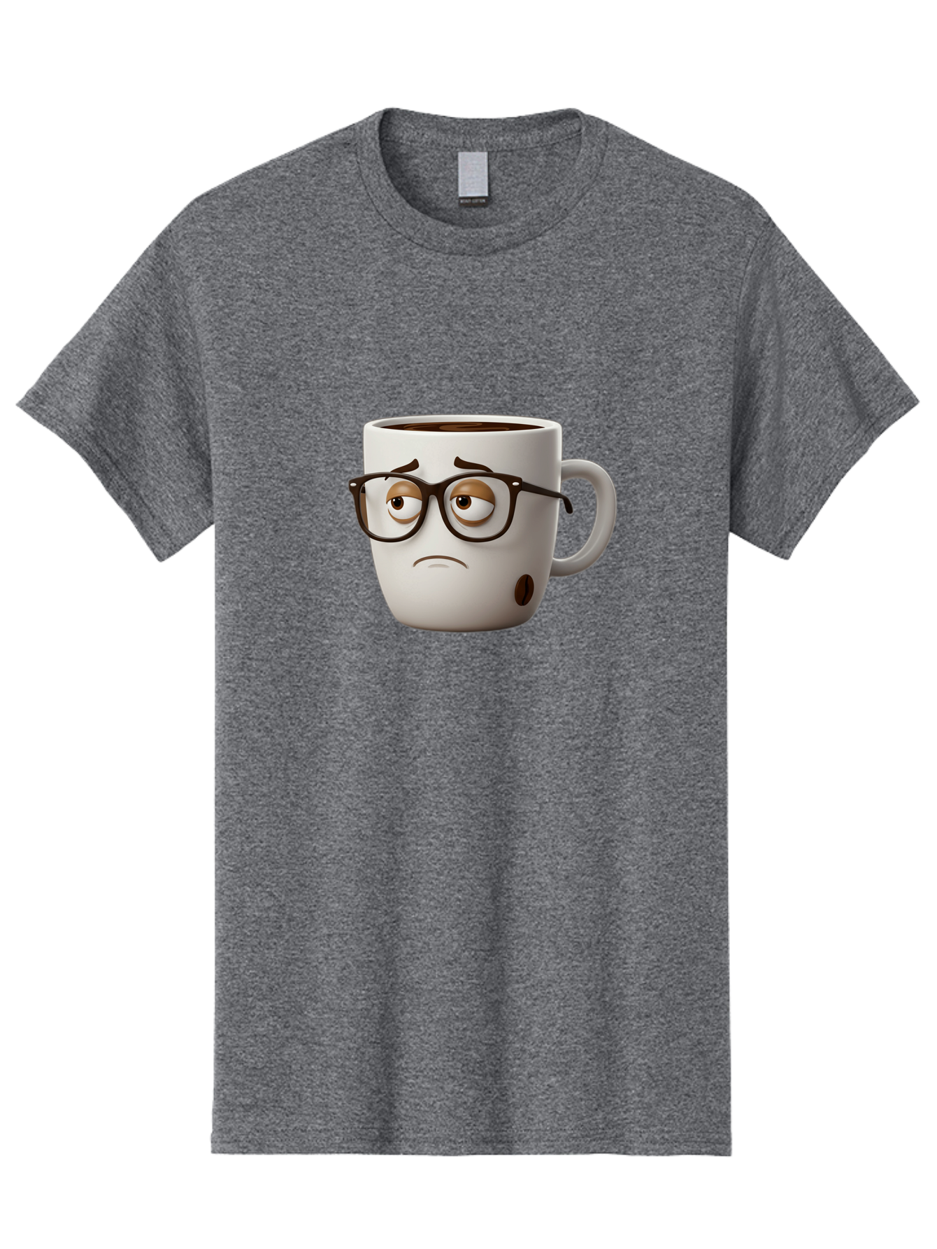 Sad-Coffee-Mug Men'S Graphic Tee, 100% Cotton, Comfortable Casual Summer Wear, Machine Washable, Coffee Mug With Face, Sad Expression, Black Glasses, Coffee Drink, Morning Routine, Daily Grind, Cartoon Character, Quirky Design, Funny Mug Bac384 14