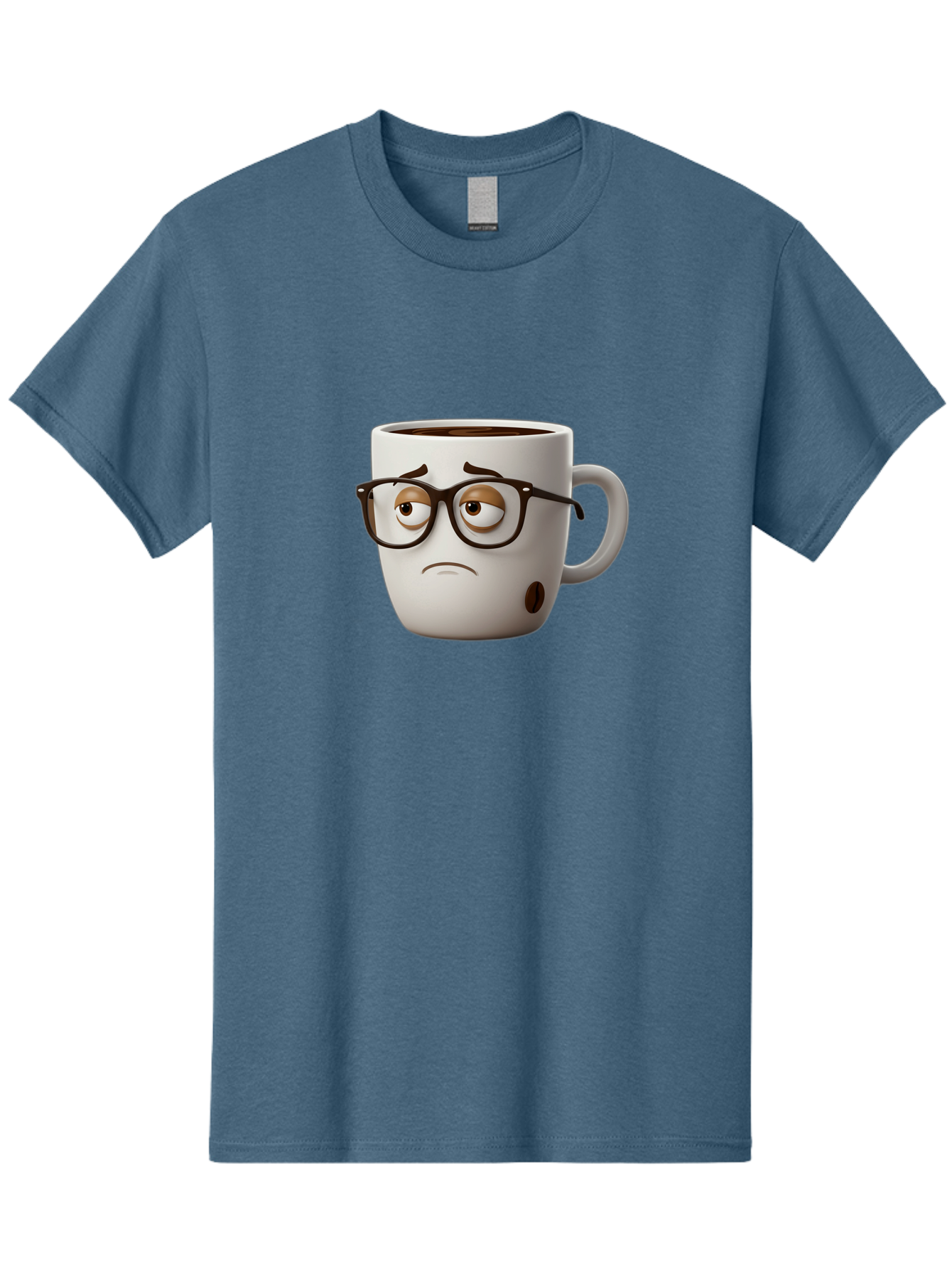 Sad-Coffee-Mug Men'S Graphic Tee, 100% Cotton, Comfortable Casual Summer Wear, Machine Washable, Coffee Mug With Face, Sad Expression, Black Glasses, Coffee Drink, Morning Routine, Daily Grind, Cartoon Character, Quirky Design, Funny Mug Bac384 7