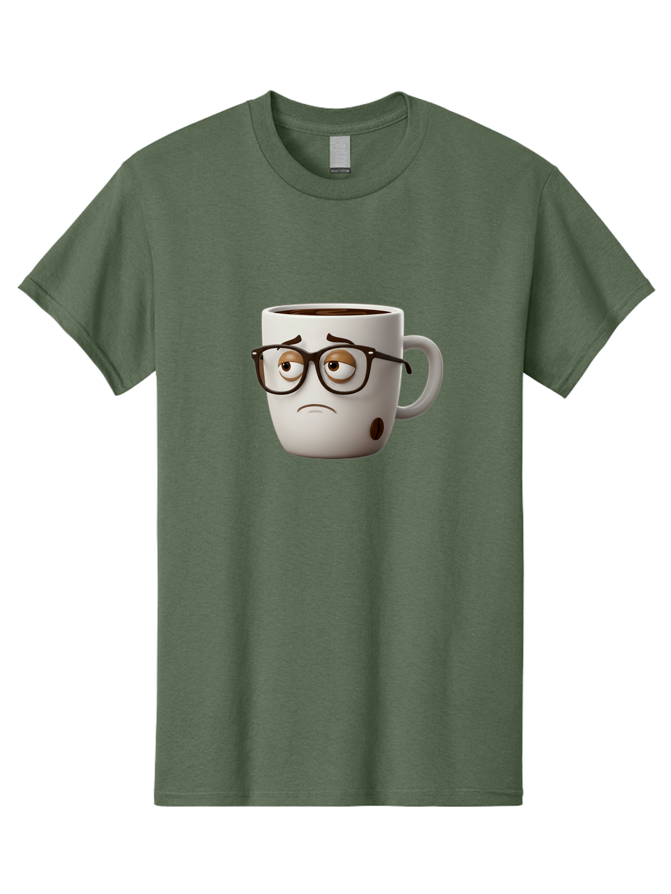 Sad-Coffee-Mug Men'S Graphic Tee, 100% Cotton, Comfortable Casual Summer Wear, Machine Washable, Coffee Mug With Face, Sad Expression, Black Glasses, Coffee Drink, Morning Routine, Daily Grind, Cartoon Character, Quirky Design, Funny Mug Bac384 5