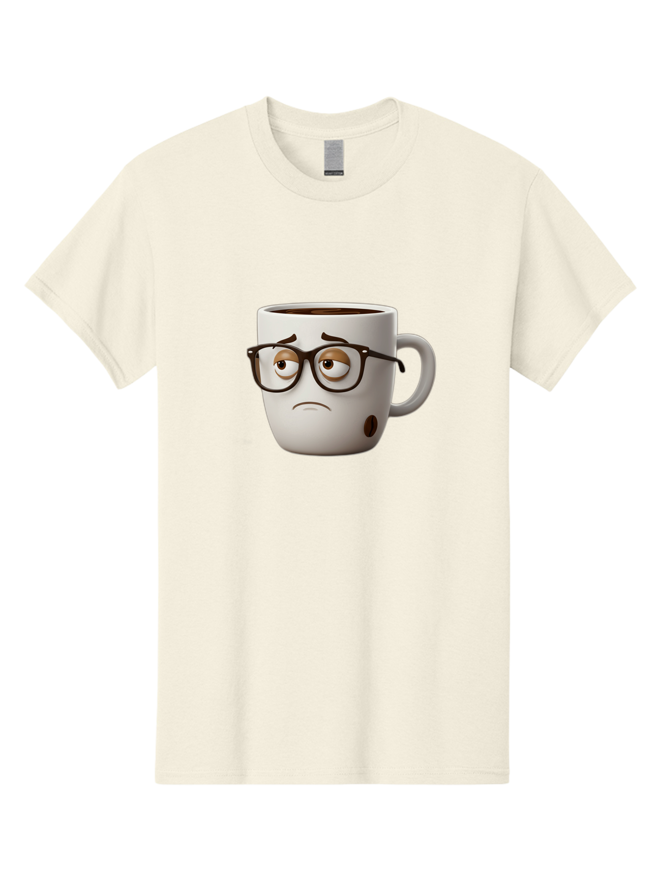 Sad-Coffee-Mug Men'S Graphic Tee, 100% Cotton, Comfortable Casual Summer Wear, Machine Washable, Coffee Mug With Face, Sad Expression, Black Glasses, Coffee Drink, Morning Routine, Daily Grind, Cartoon Character, Quirky Design, Funny Mug Bac384 4