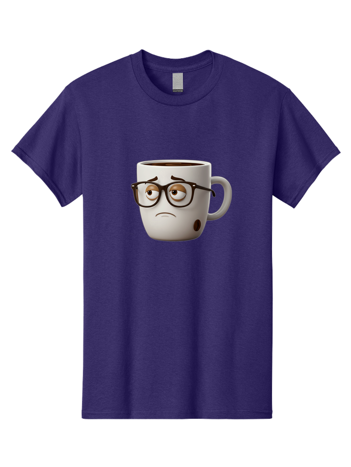 Sad-Coffee-Mug Men'S Graphic Tee, 100% Cotton, Comfortable Casual Summer Wear, Machine Washable, Coffee Mug With Face, Sad Expression, Black Glasses, Coffee Drink, Morning Routine, Daily Grind, Cartoon Character, Quirky Design, Funny Mug Bac384 3