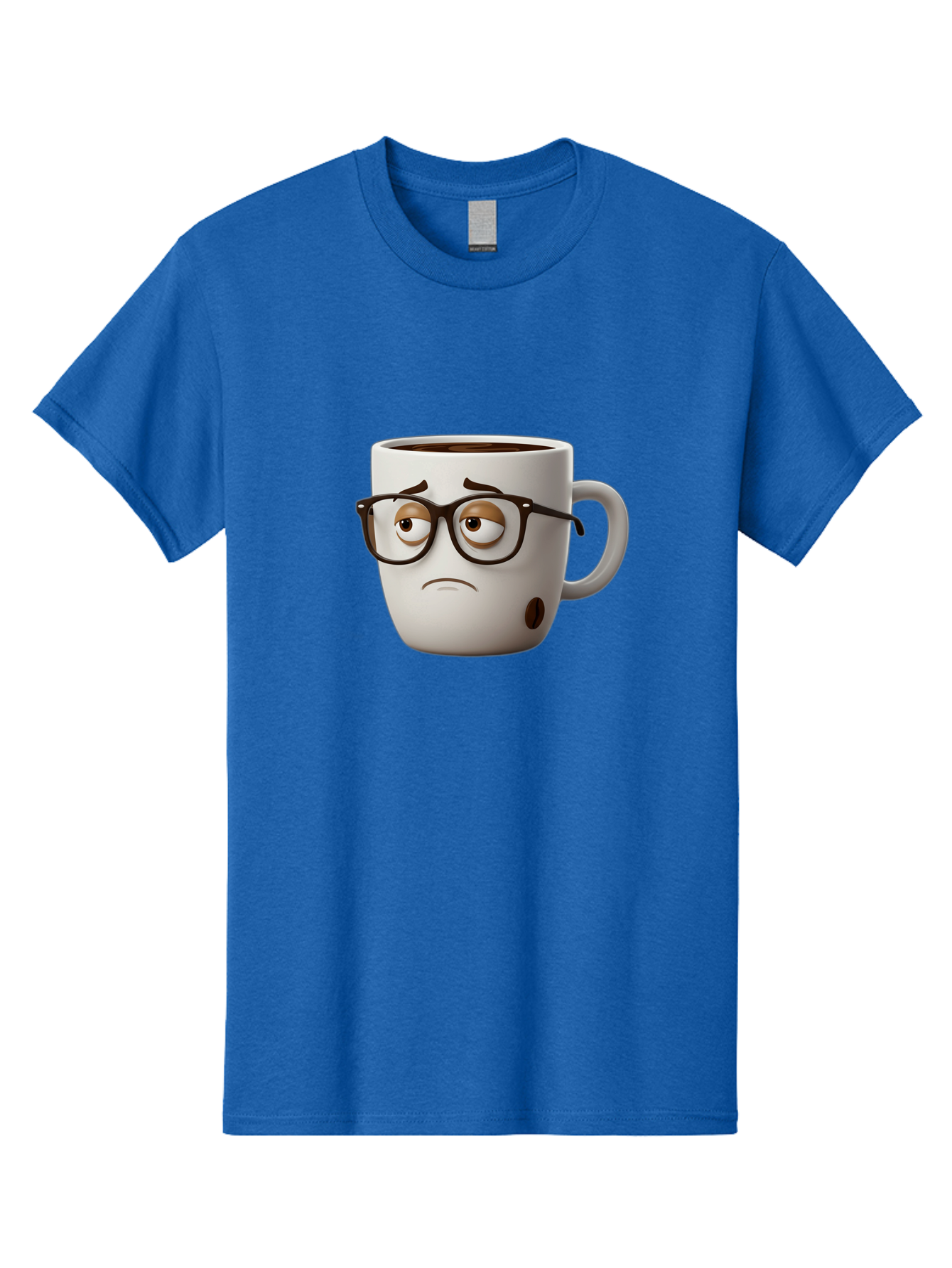 Sad-Coffee-Mug Men'S Graphic Tee, 100% Cotton, Comfortable Casual Summer Wear, Machine Washable, Coffee Mug With Face, Sad Expression, Black Glasses, Coffee Drink, Morning Routine, Daily Grind, Cartoon Character, Quirky Design, Funny Mug Bac384 12