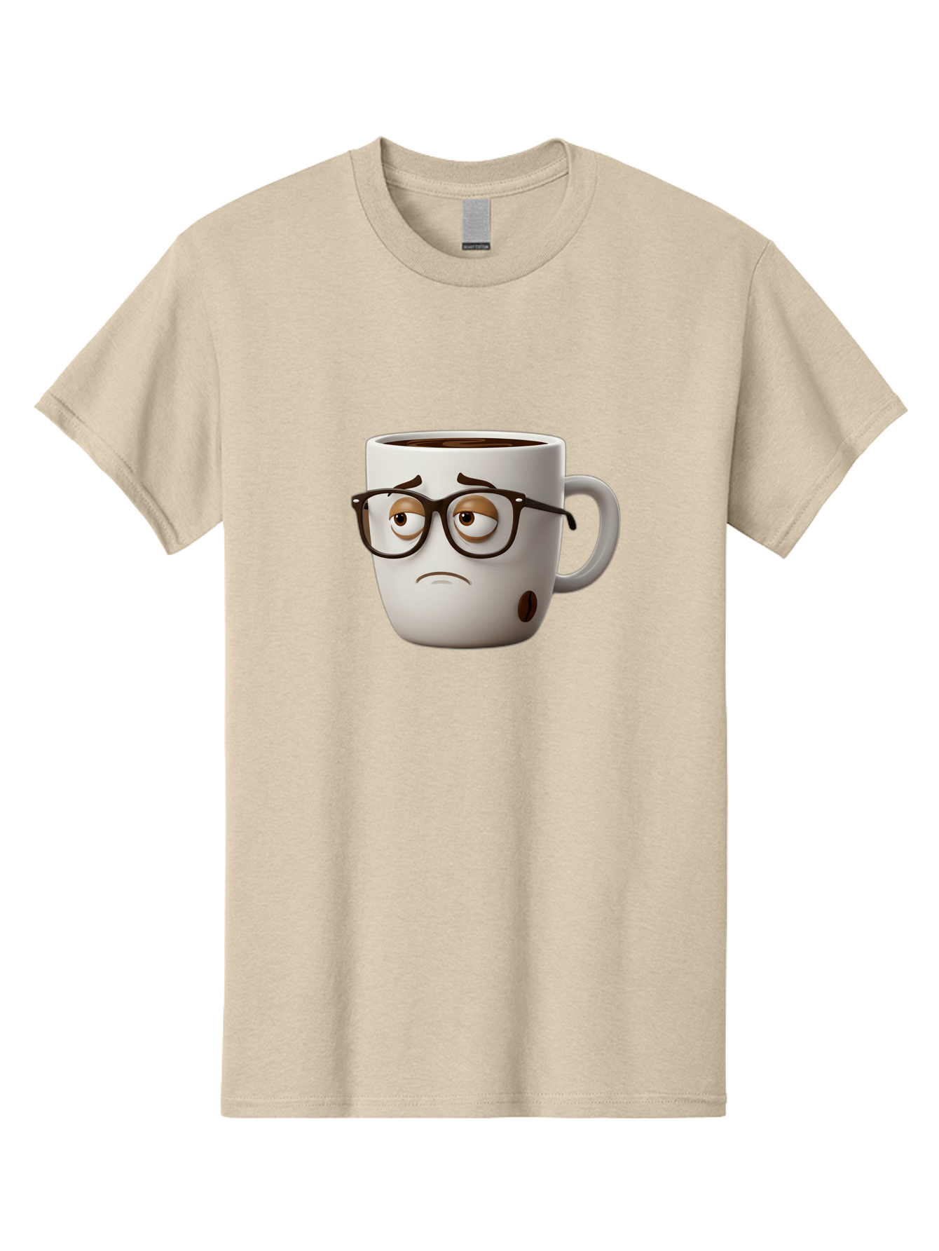 Sad-Coffee-Mug Men'S Graphic Tee, 100% Cotton, Comfortable Casual Summer Wear, Machine Washable, Coffee Mug With Face, Sad Expression, Black Glasses, Coffee Drink, Morning Routine, Daily Grind, Cartoon Character, Quirky Design, Funny Mug Bac384 10