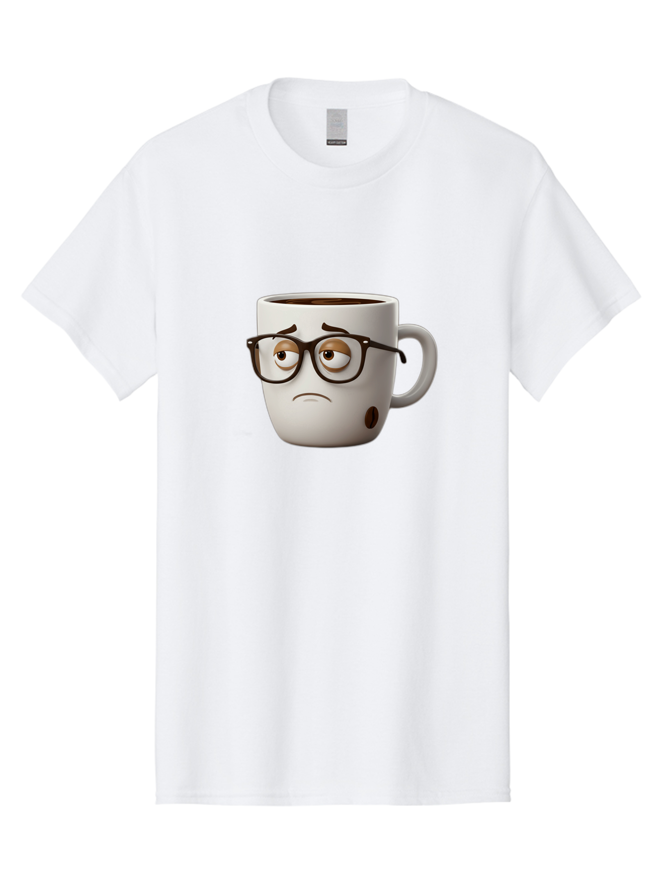 Sad-Coffee-Mug Men'S Graphic Tee, 100% Cotton, Comfortable Casual Summer Wear, Machine Washable, Coffee Mug With Face, Sad Expression, Black Glasses, Coffee Drink, Morning Routine, Daily Grind, Cartoon Character, Quirky Design, Funny Mug Bac384 13